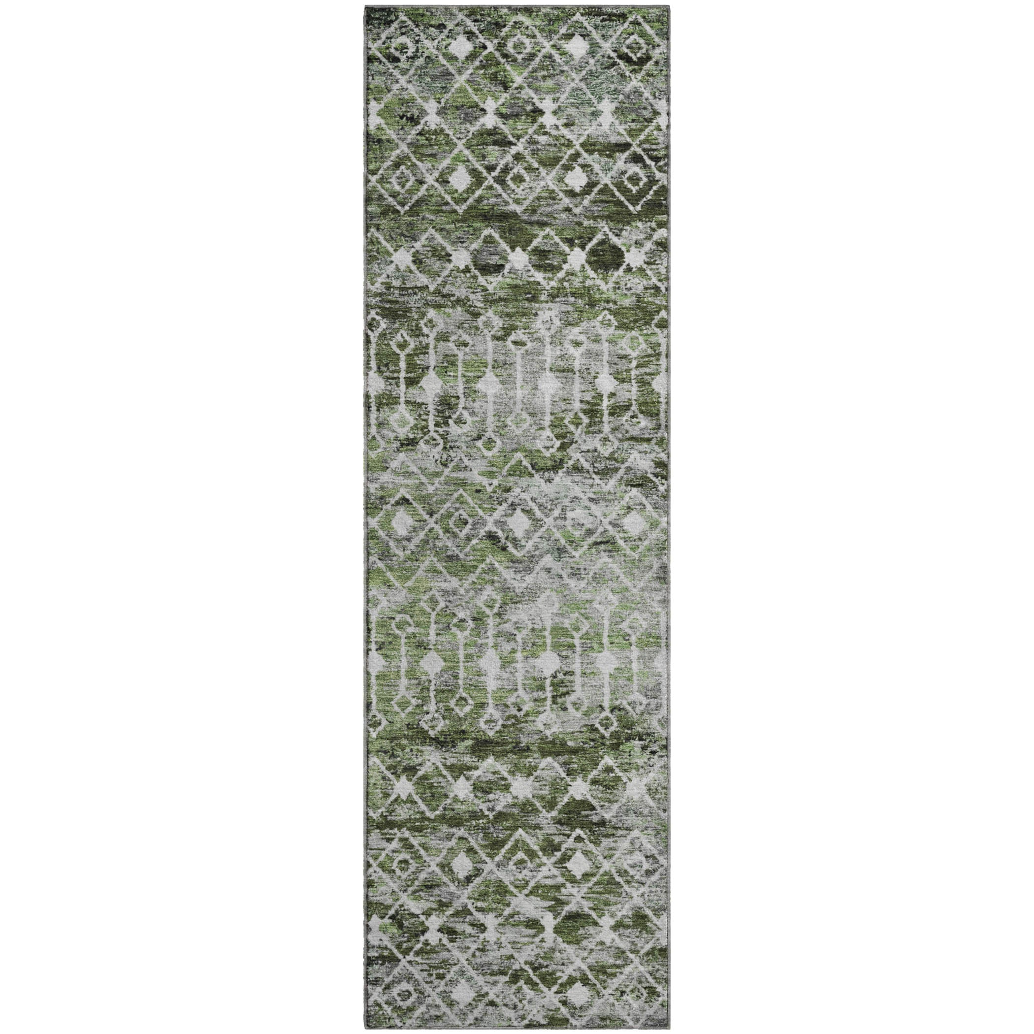 Mdina Machine Washable Transitional Olive Green Rug 2'3" x 7'6" #shape_Runner
