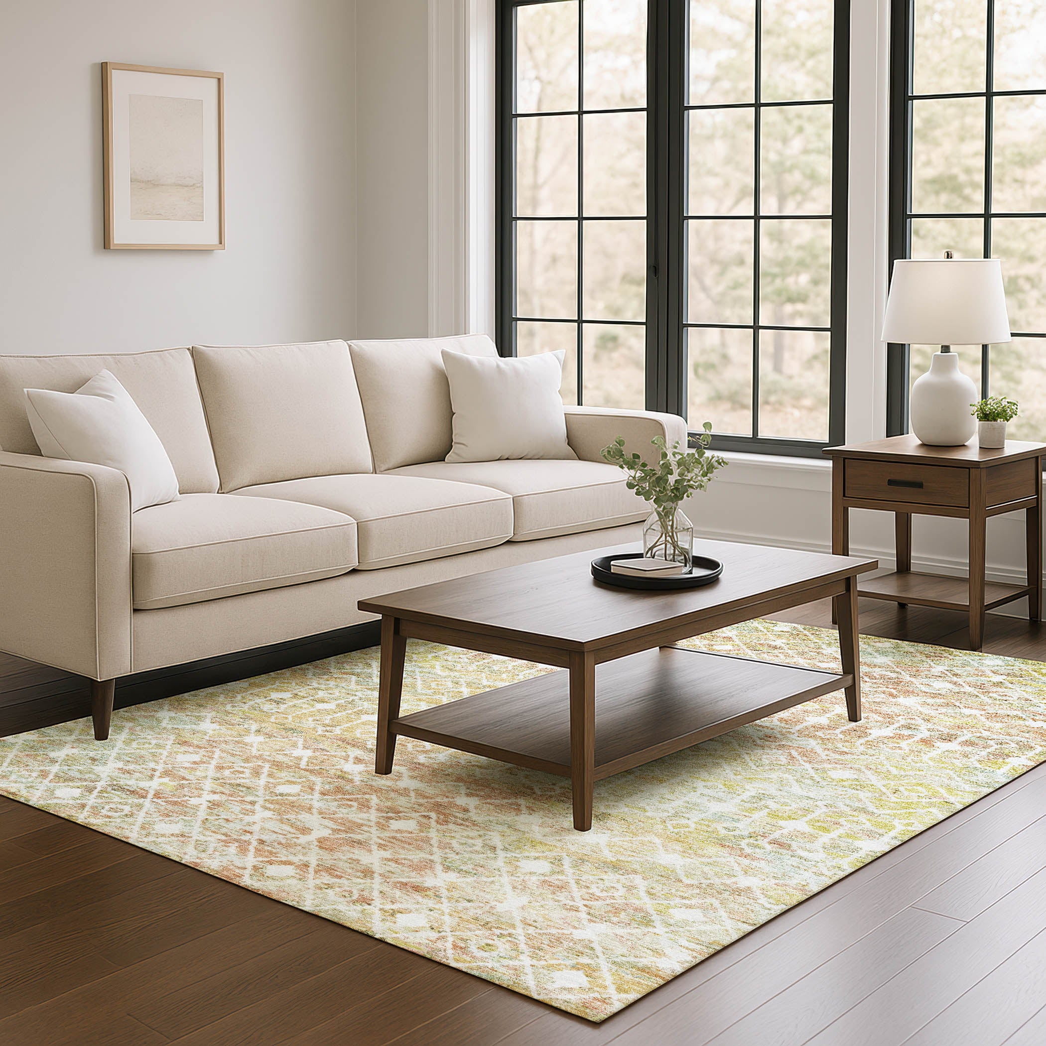 Mdina Machine Washable Transitional Peach Orange Rug 2'6" x 3'10" #shape_Rectangle