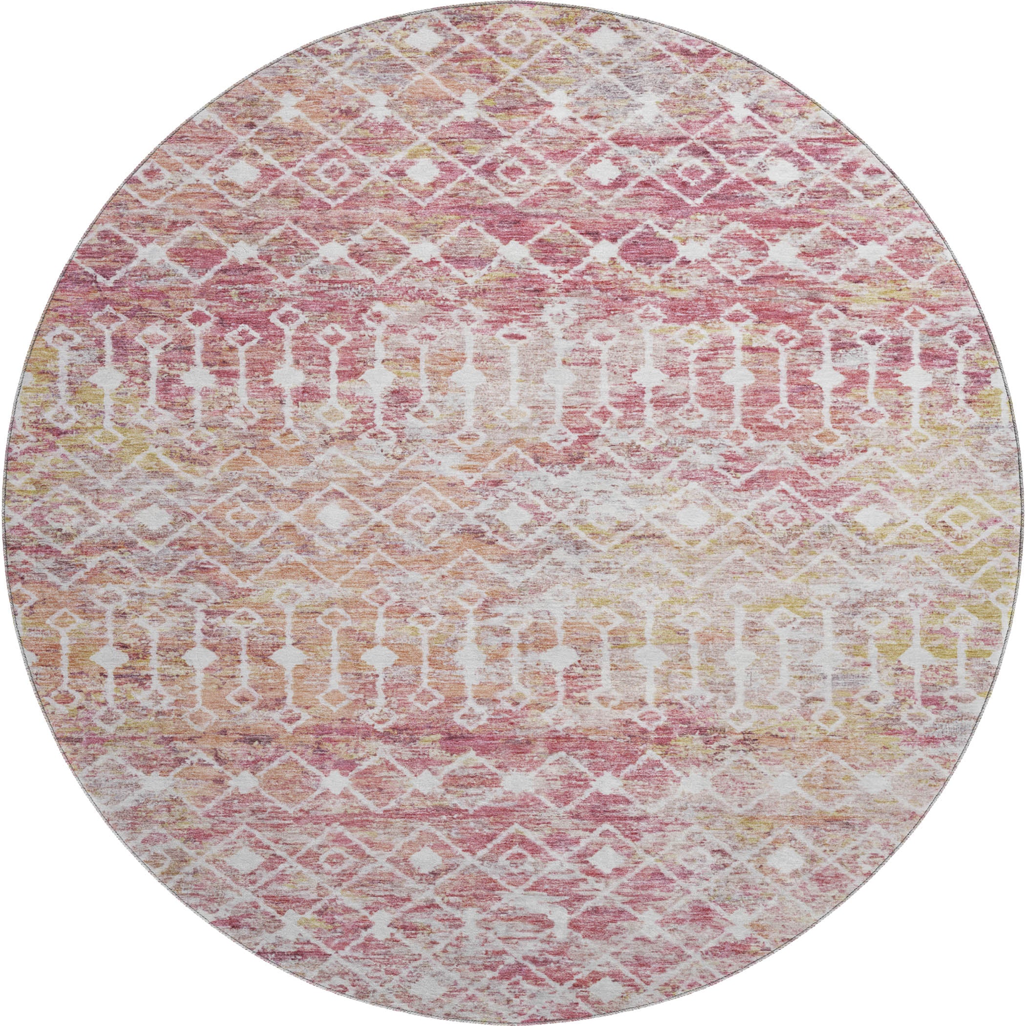 Mdina Machine Washable Transitional Pink Rug 8' x 8' #shape_Round