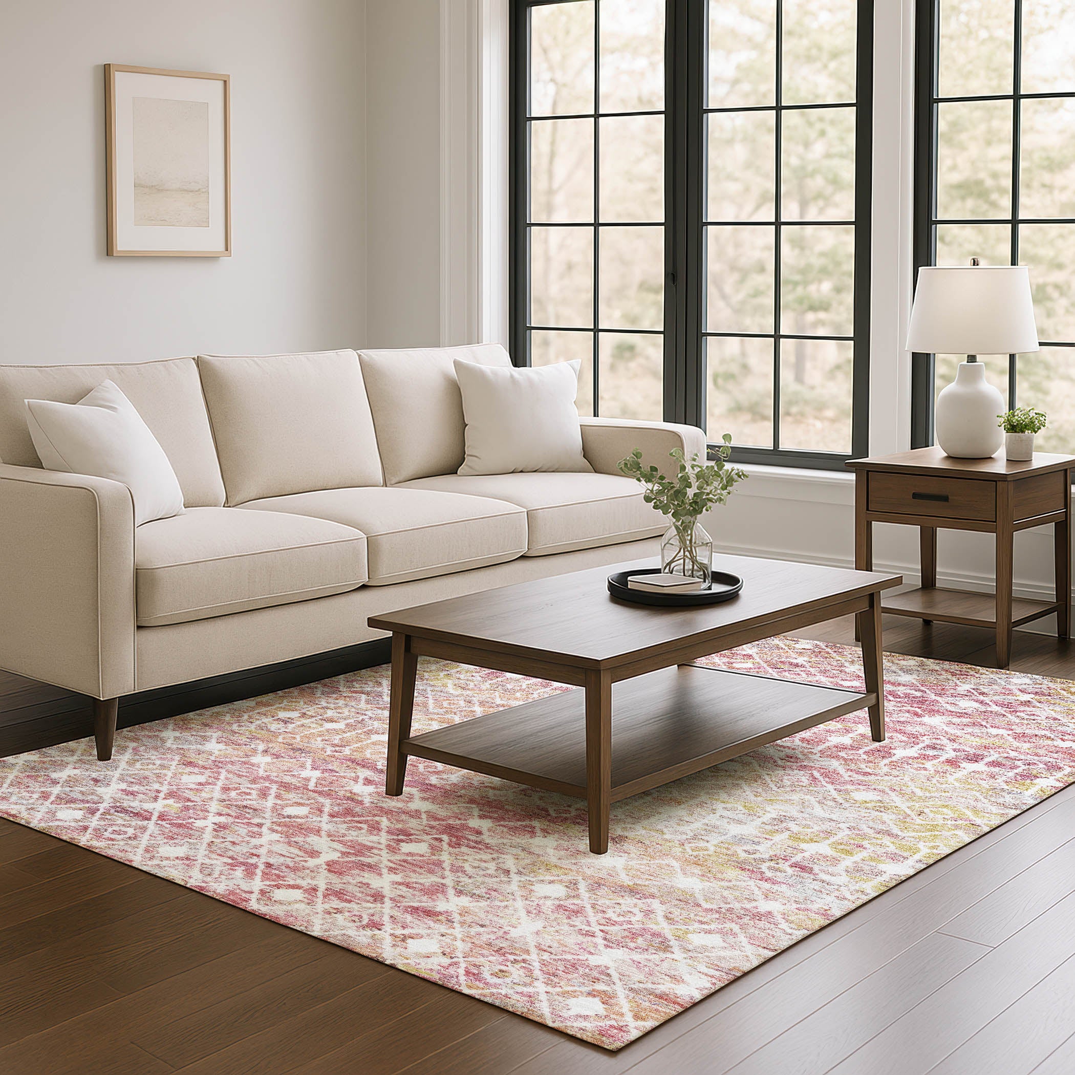 Mdina Machine Washable Transitional Pink Rug 2'6" x 3'10" #shape_Rectangle