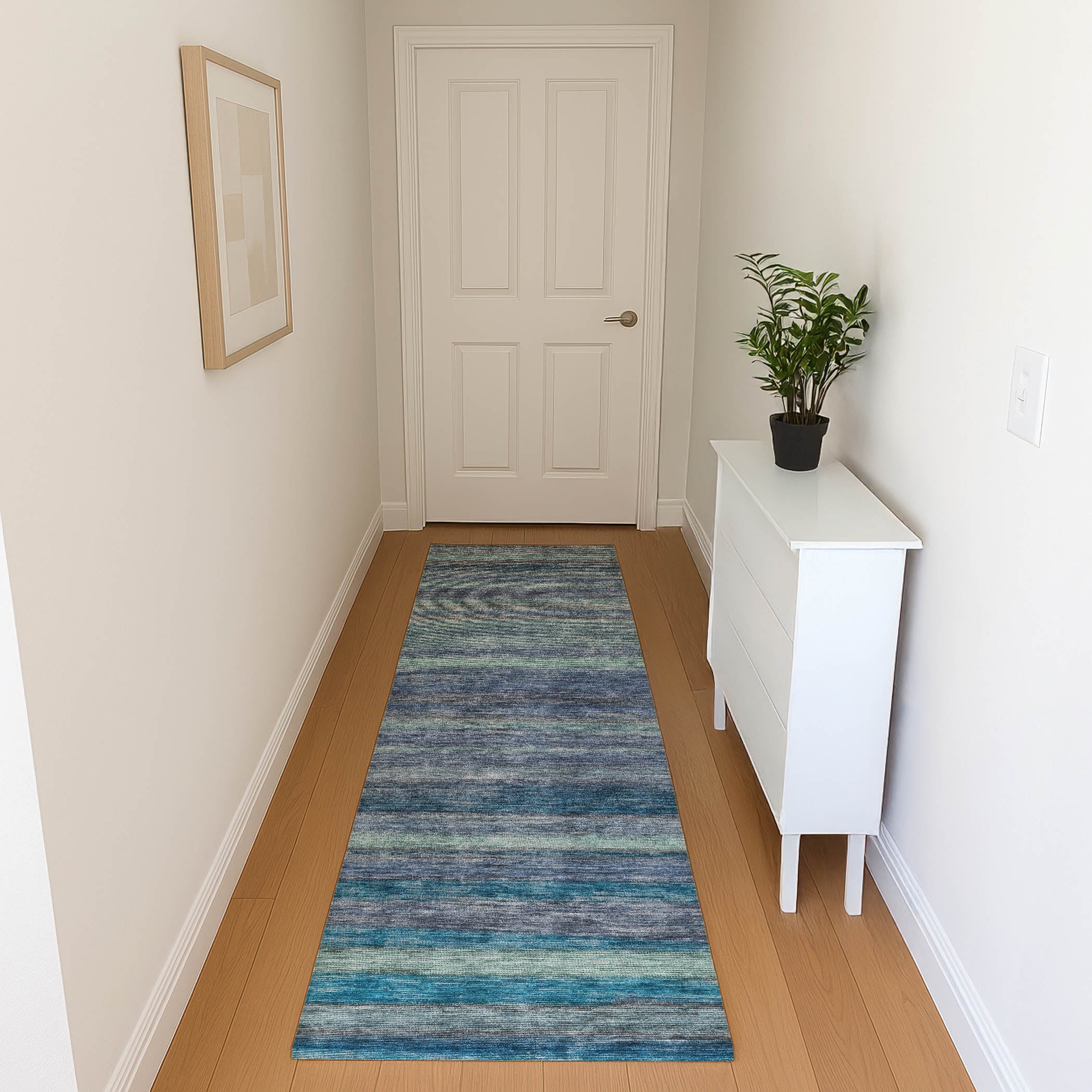 Athens Machine Washable Transitional Blue Rug 2'3" x 7'6" #shape_Runner