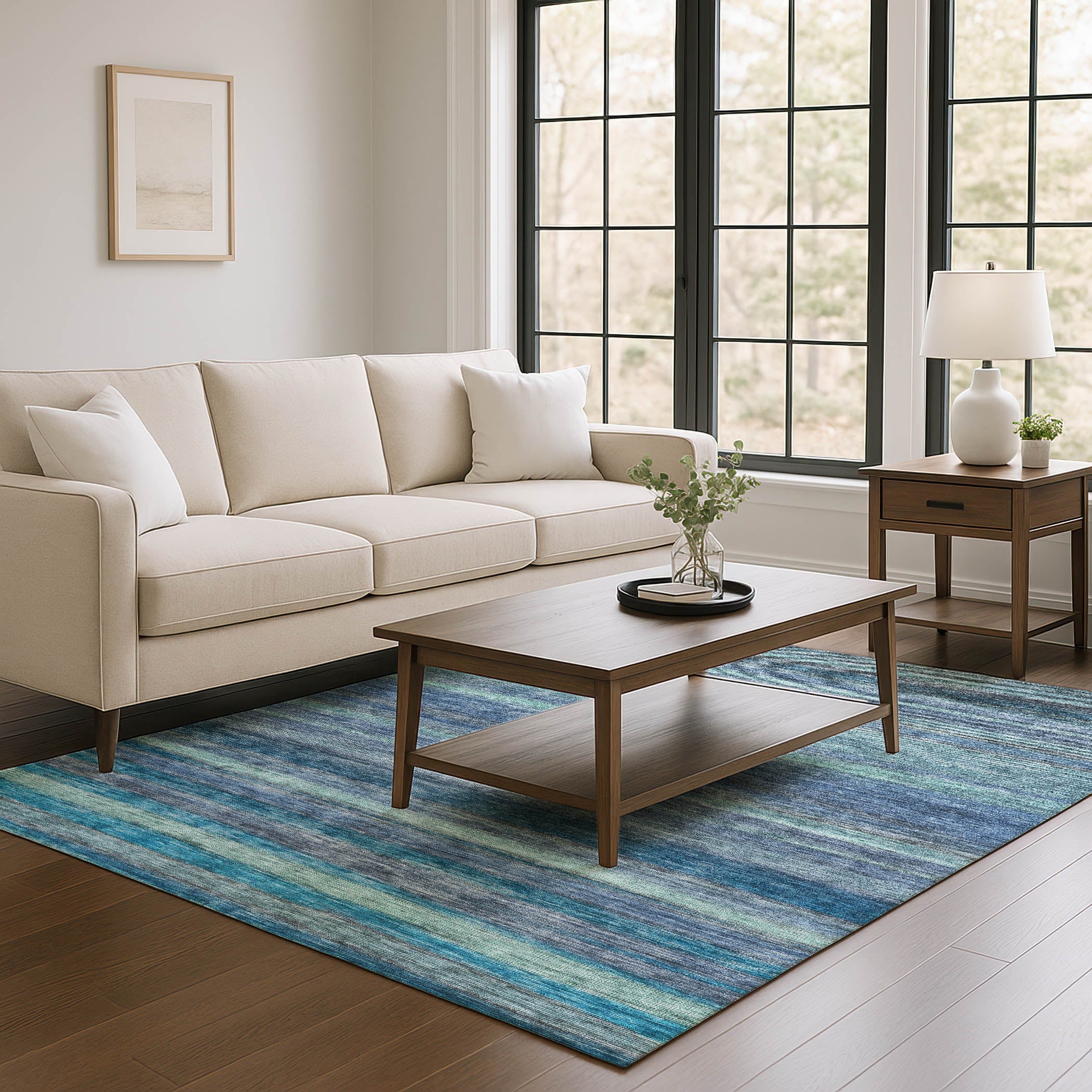 Athens Machine Washable Transitional Blue Rug 2'6" x 3'10" #shape_Rectangle