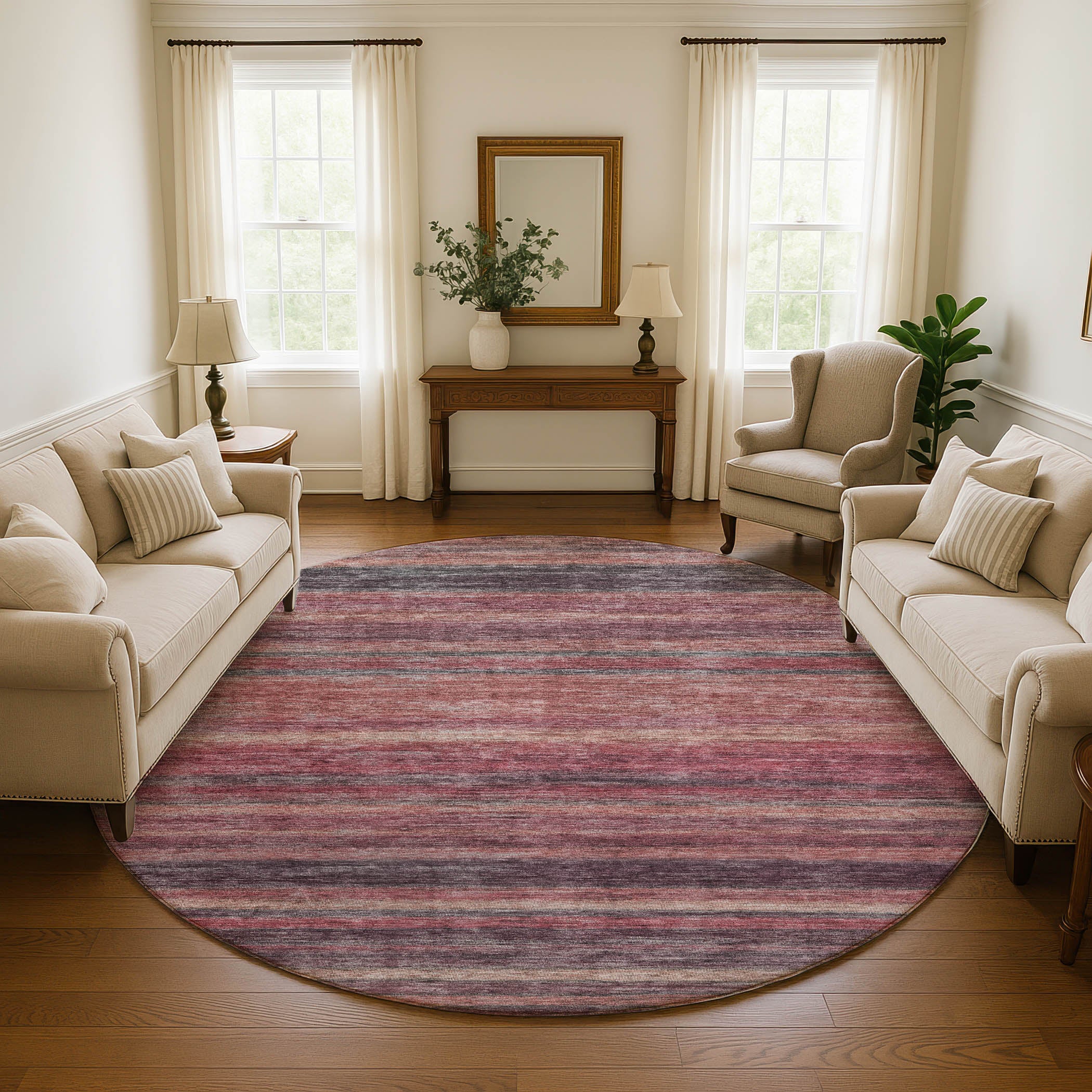 Athens Machine Washable Transitional Paprika Orange Rug 8' x 8' #shape_Round