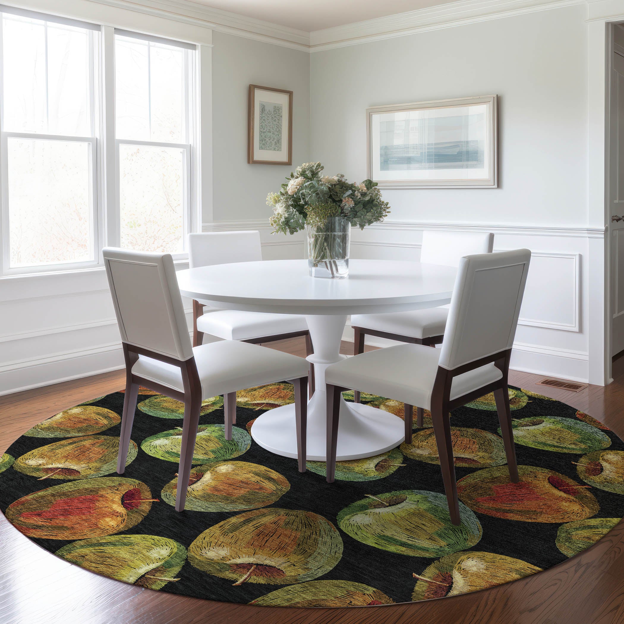 Lima Machine Washable Kitchen Midnight Black Rug 8' x 8' #shape_Round