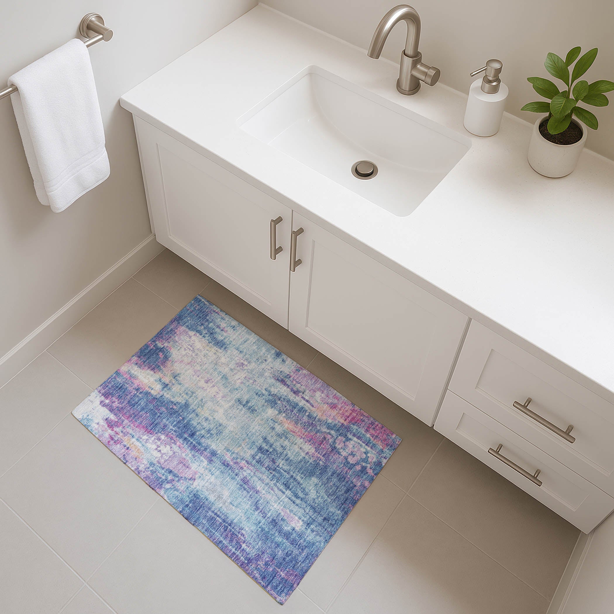 Luang Prabang Machine Washable Transitional Blue Rug 1'8" x 2'6" #shape_Rectangle