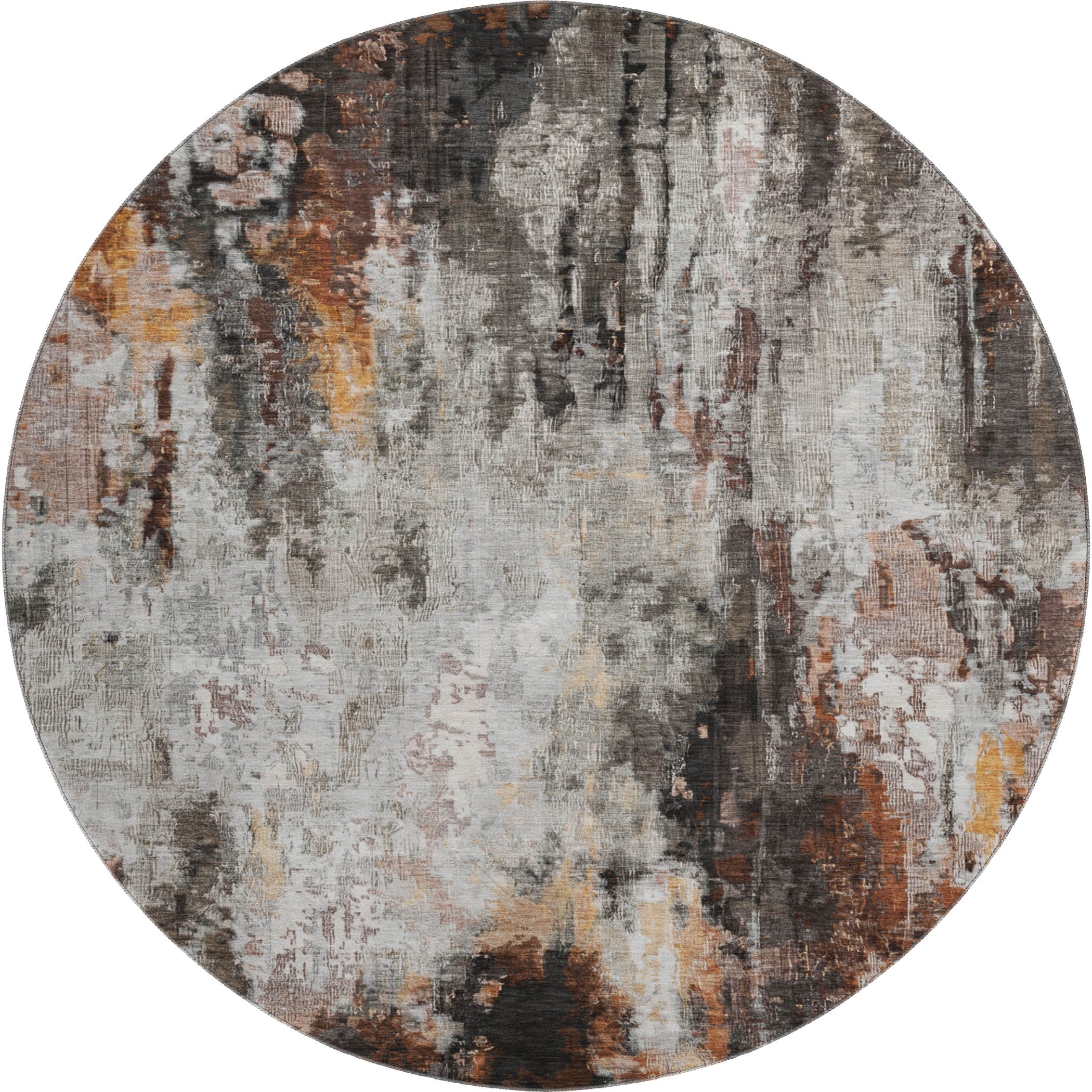 Luang Prabang Machine Washable Transitional Gray Rug 8' x 8' #shape_Round