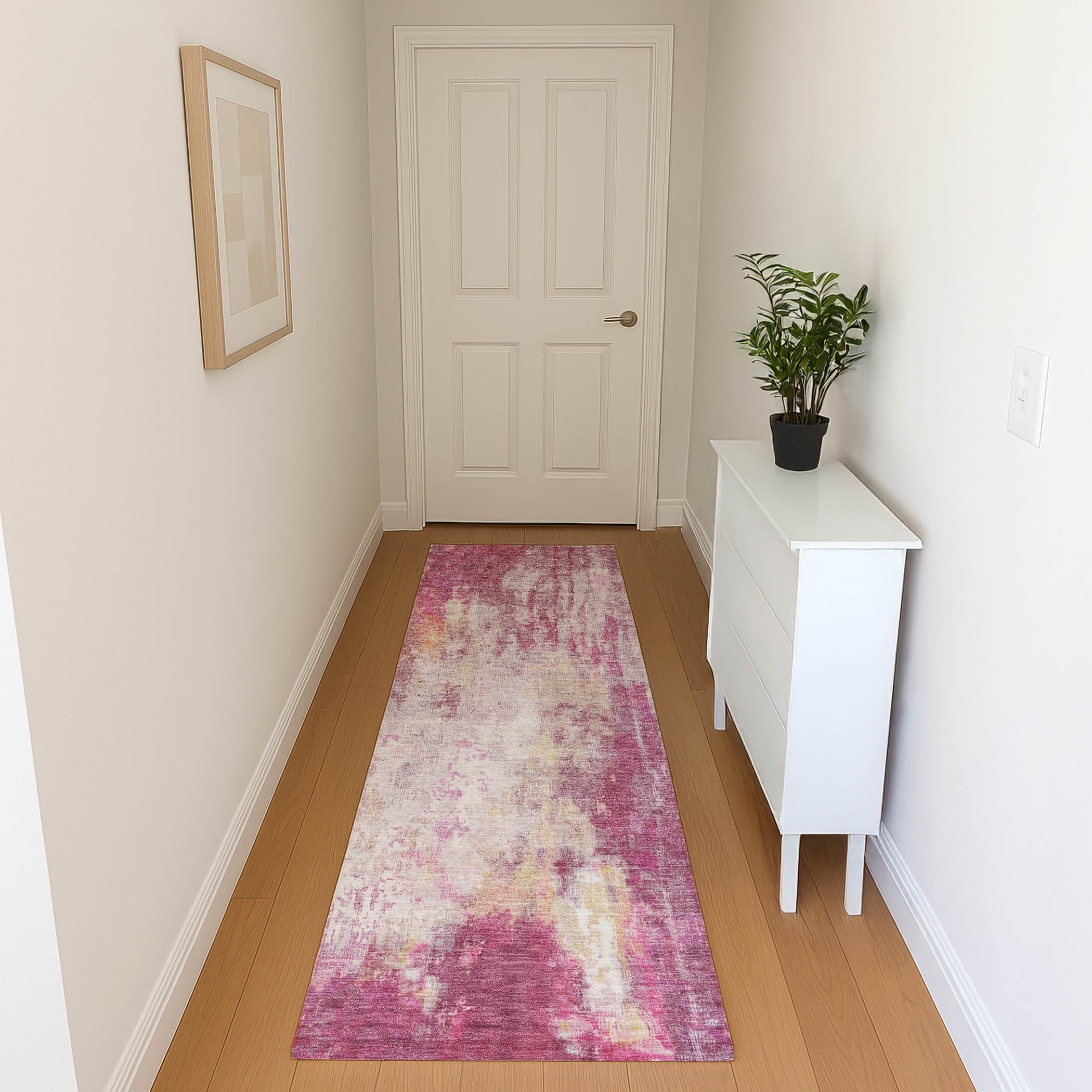 Luang Prabang Machine Washable Transitional Pink Rug 2'3" x 7'6" #shape_Runner