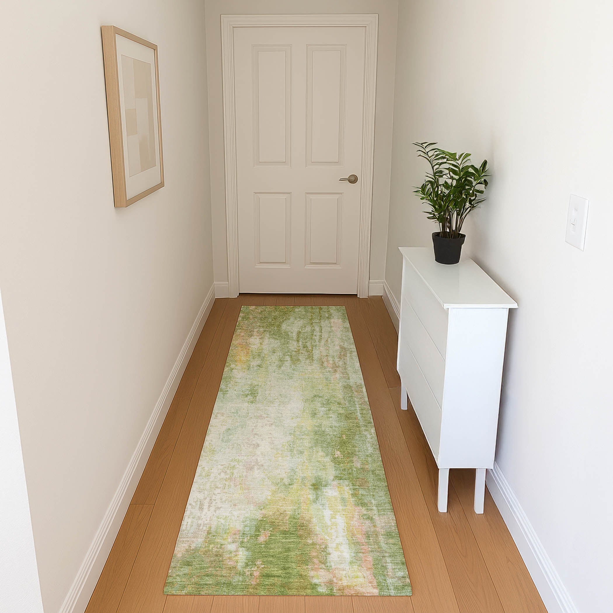 Luang Prabang Machine Washable Transitional Sage Green Rug 2'3" x 7'6" #shape_Runner