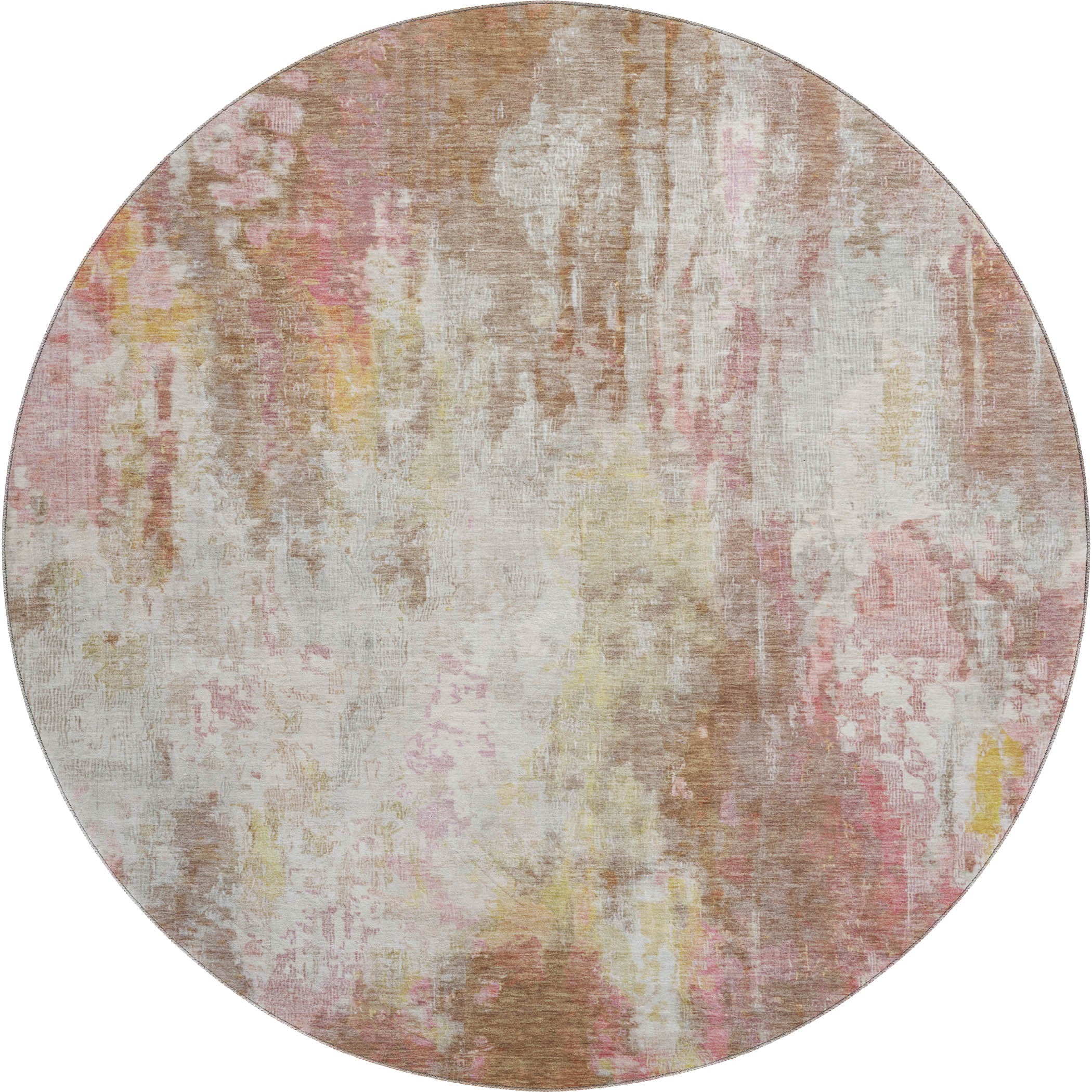 Luang Prabang Machine Washable Transitional Tan Brown Rug 8' x 8' #shape_Round