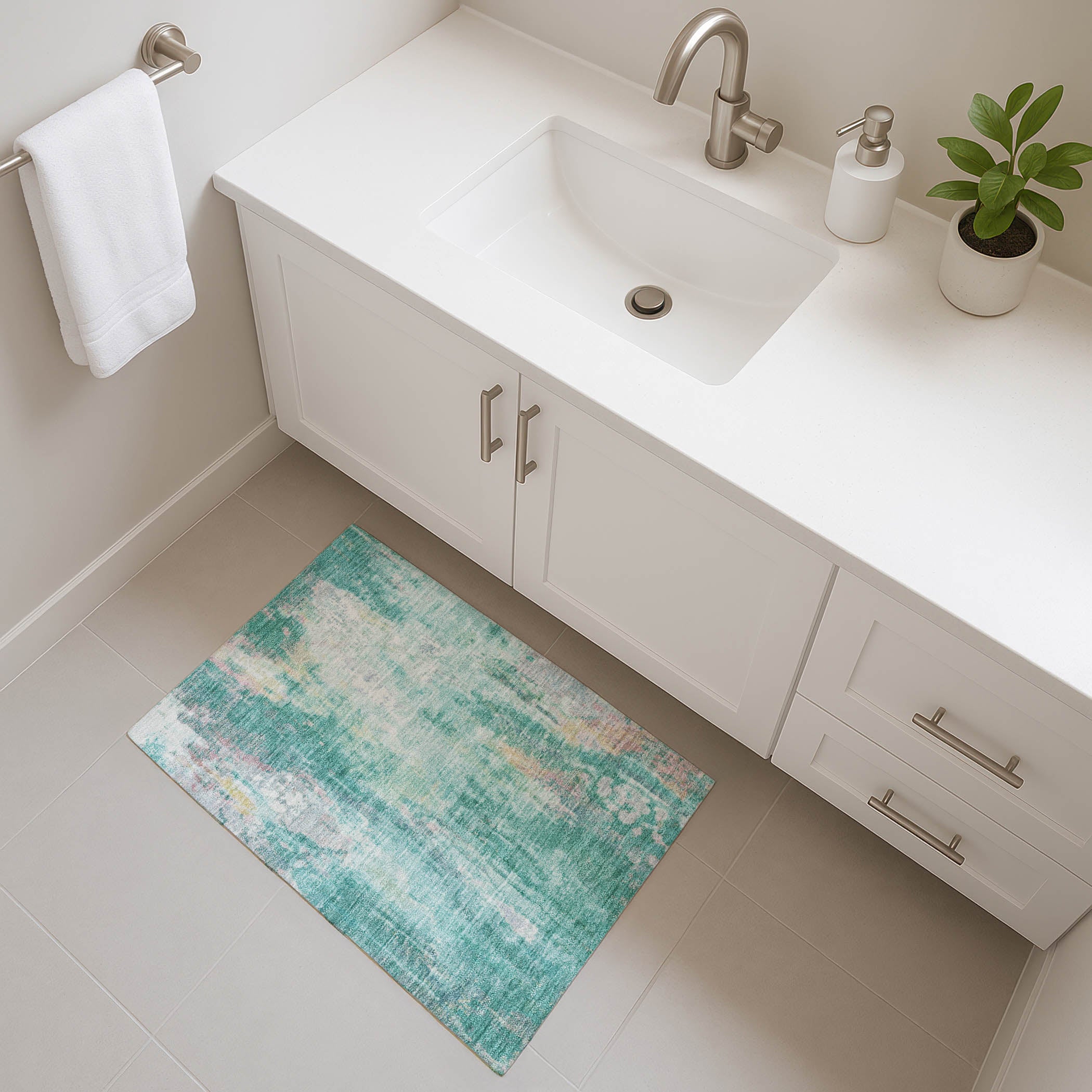 Luang Prabang Machine Washable Transitional Teal Rug 1'8" x 2'6" #shape_Rectangle