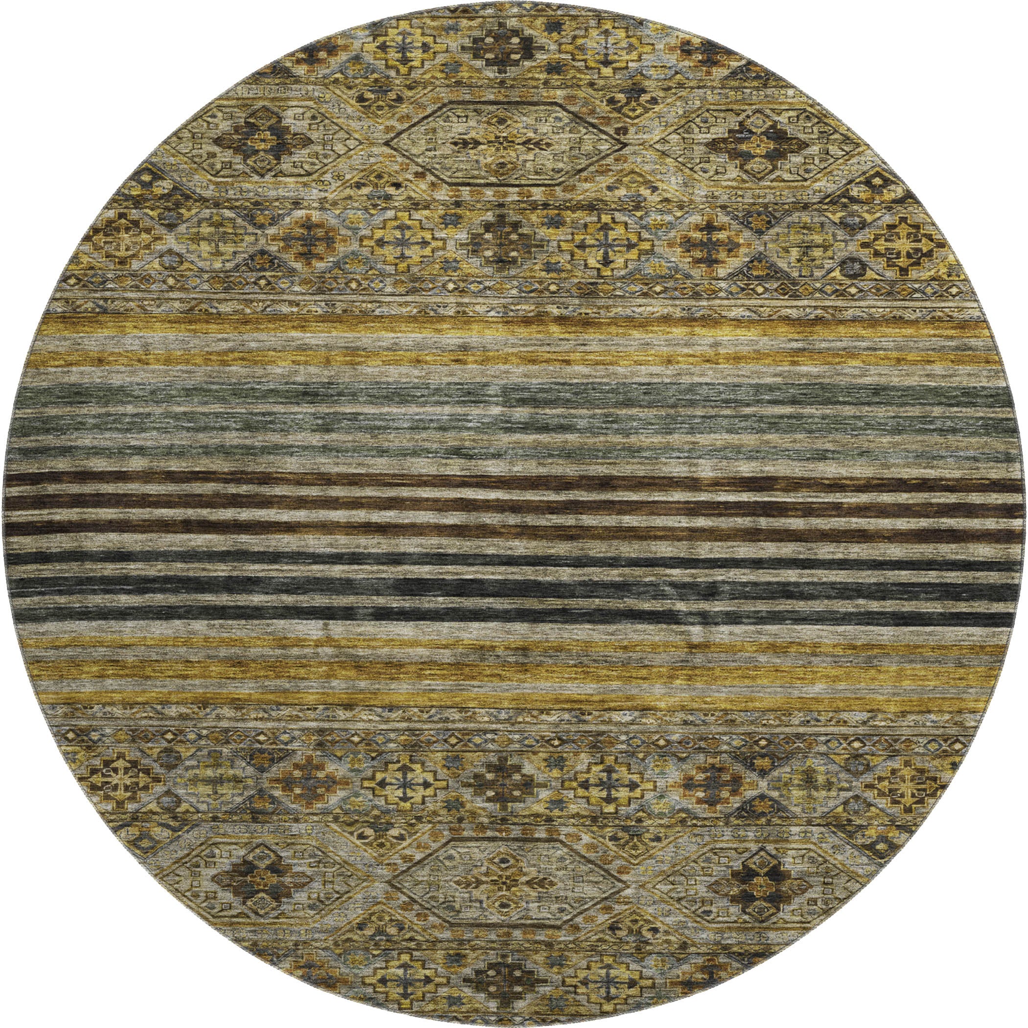 Kyoto Machine Washable Transitional Gray Rug 8' x 8' #shape_Round