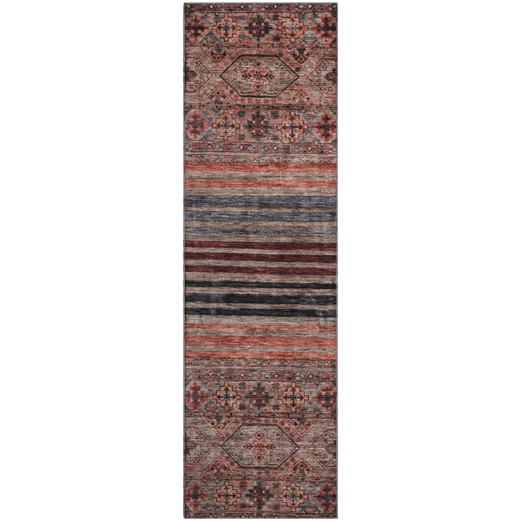 Kyoto Machine Washable Transitional Paprika Orange Rug 2'3" x 7'6" #shape_Runner