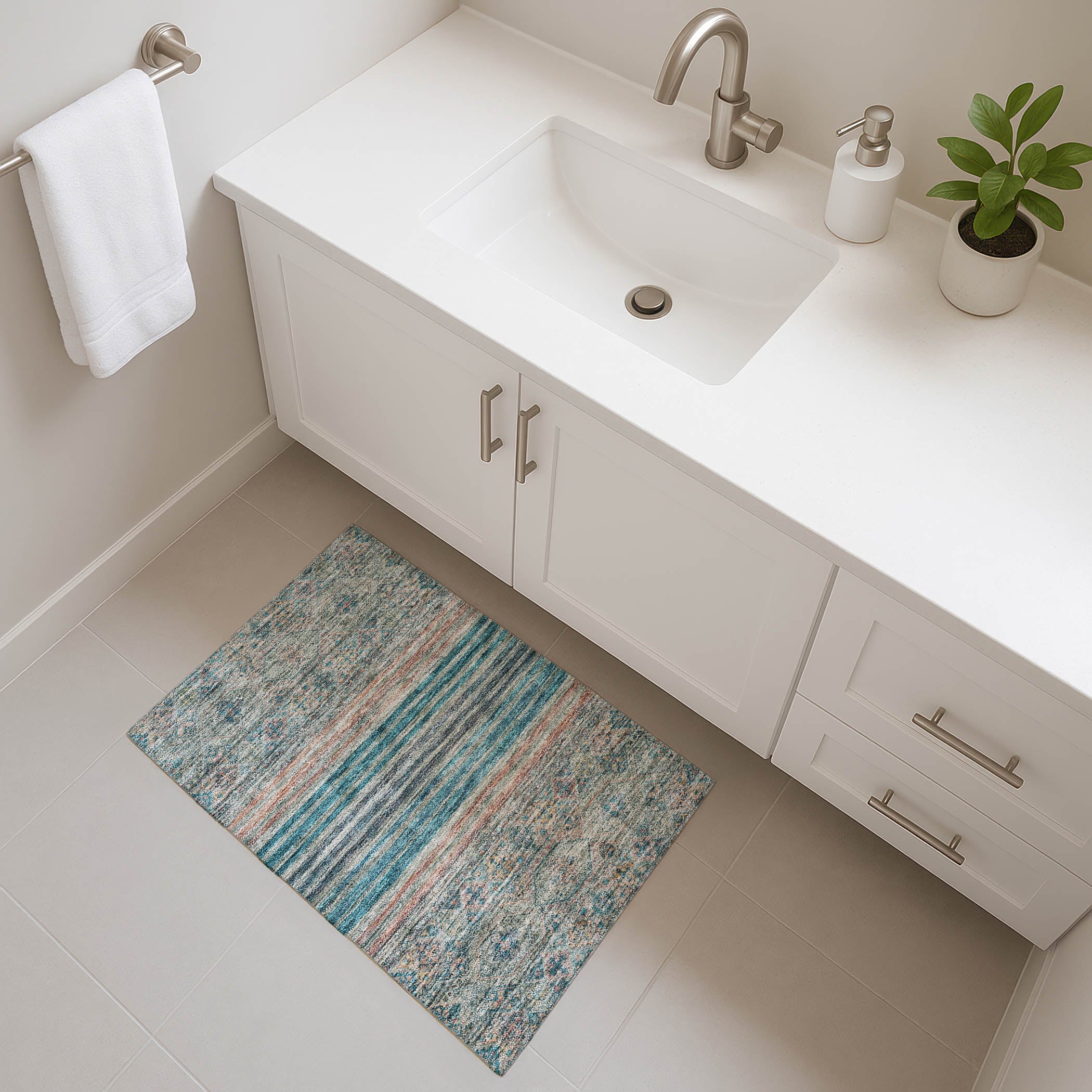 Kyoto Machine Washable Transitional Teal Rug 1'8" x 2'6" #shape_Rectangle