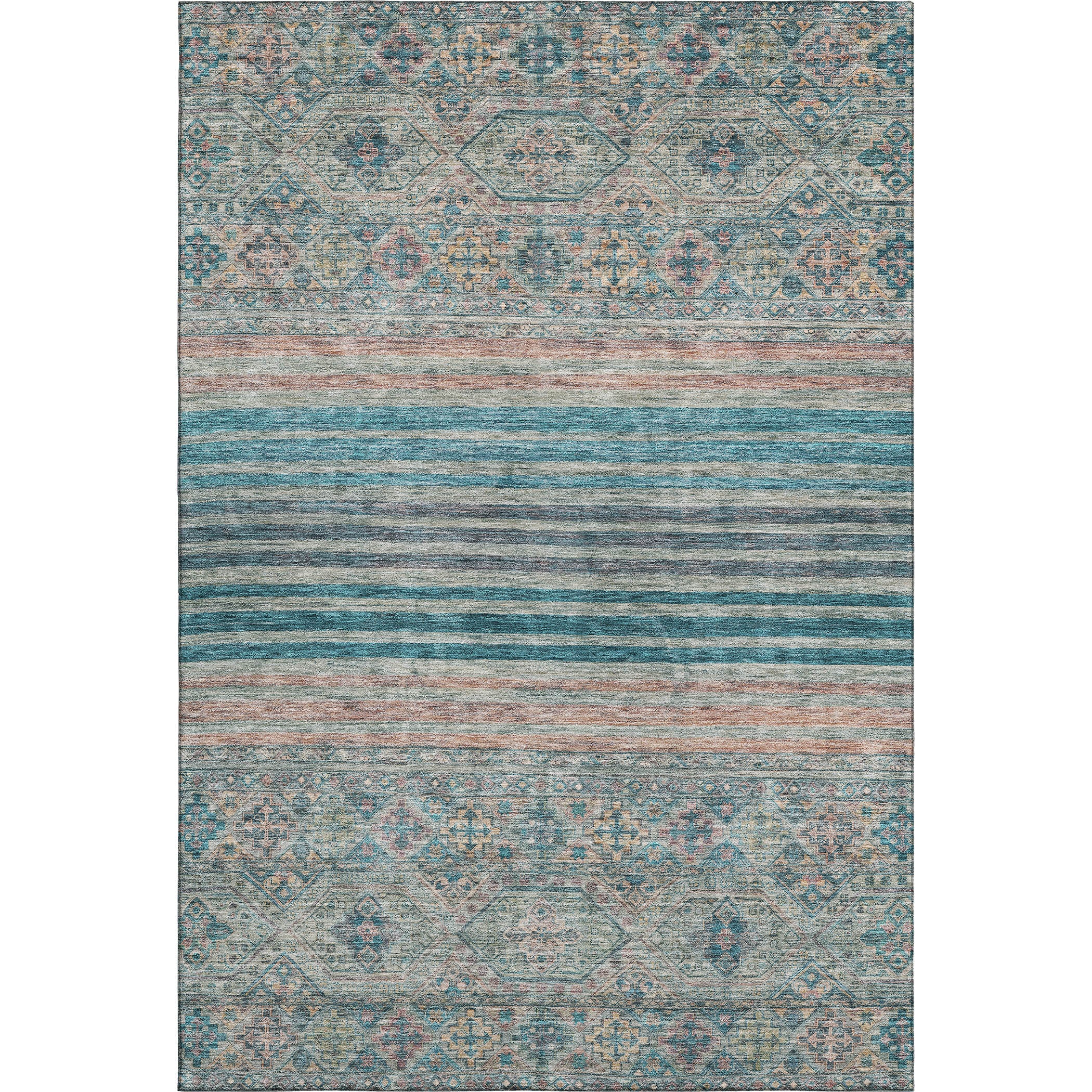 Kyoto Machine Washable Transitional Teal Rug 2'6" x 3'10" #shape_Rectangle