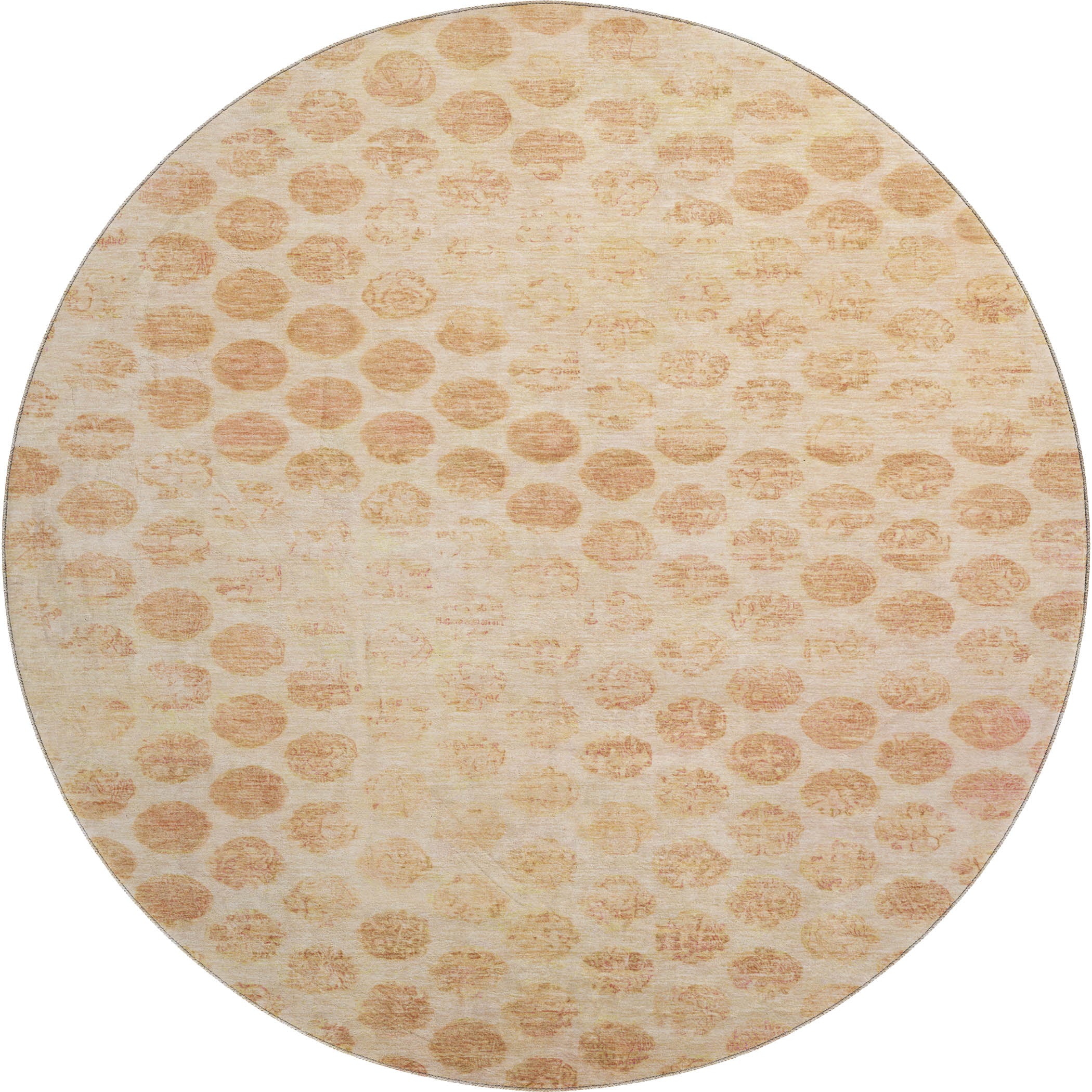Porto Machine Washable Transitional Peach Orange Rug 8' x 8' #shape_Round
