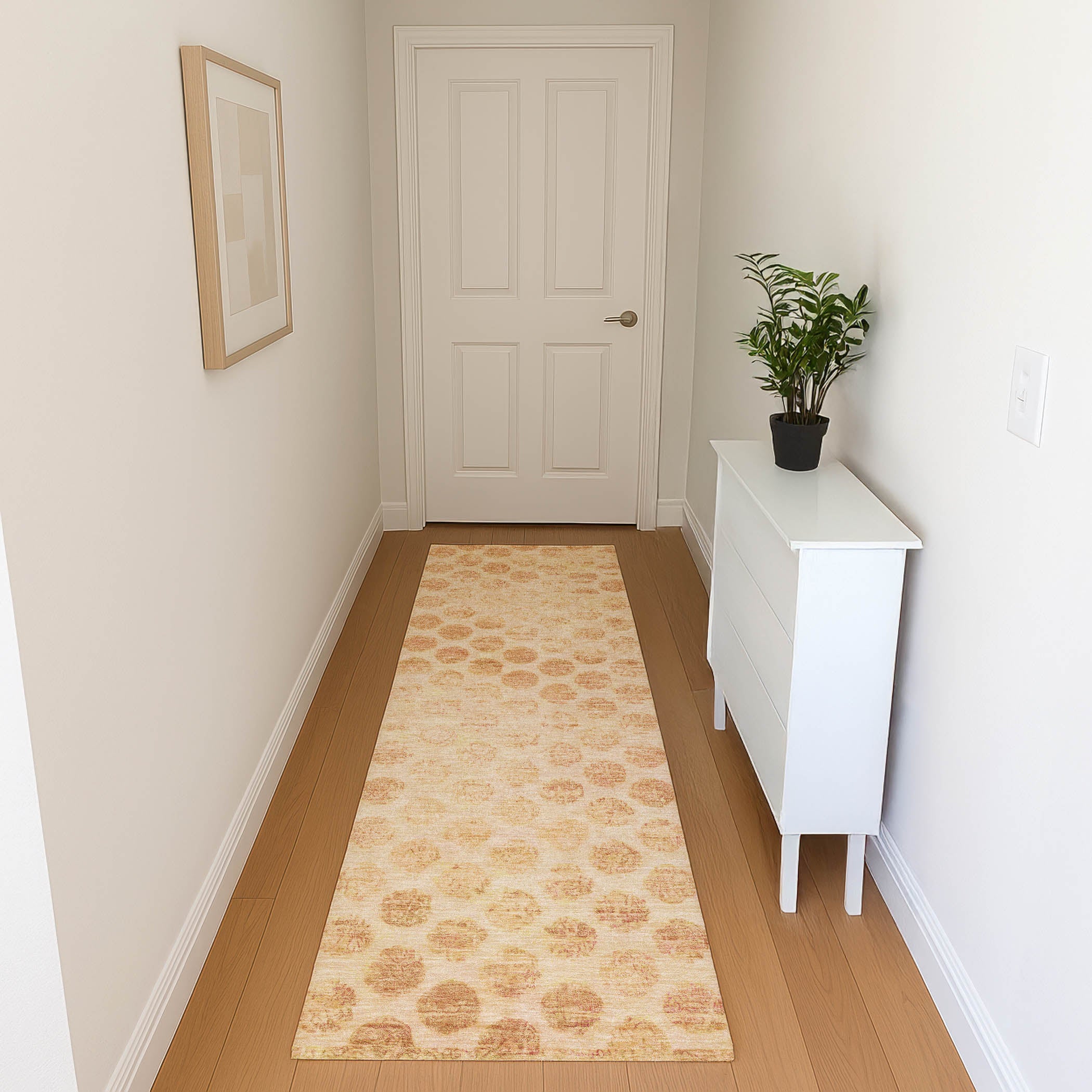 Porto Machine Washable Transitional Peach Orange Rug 2'3" x 7'6" #shape_Runner