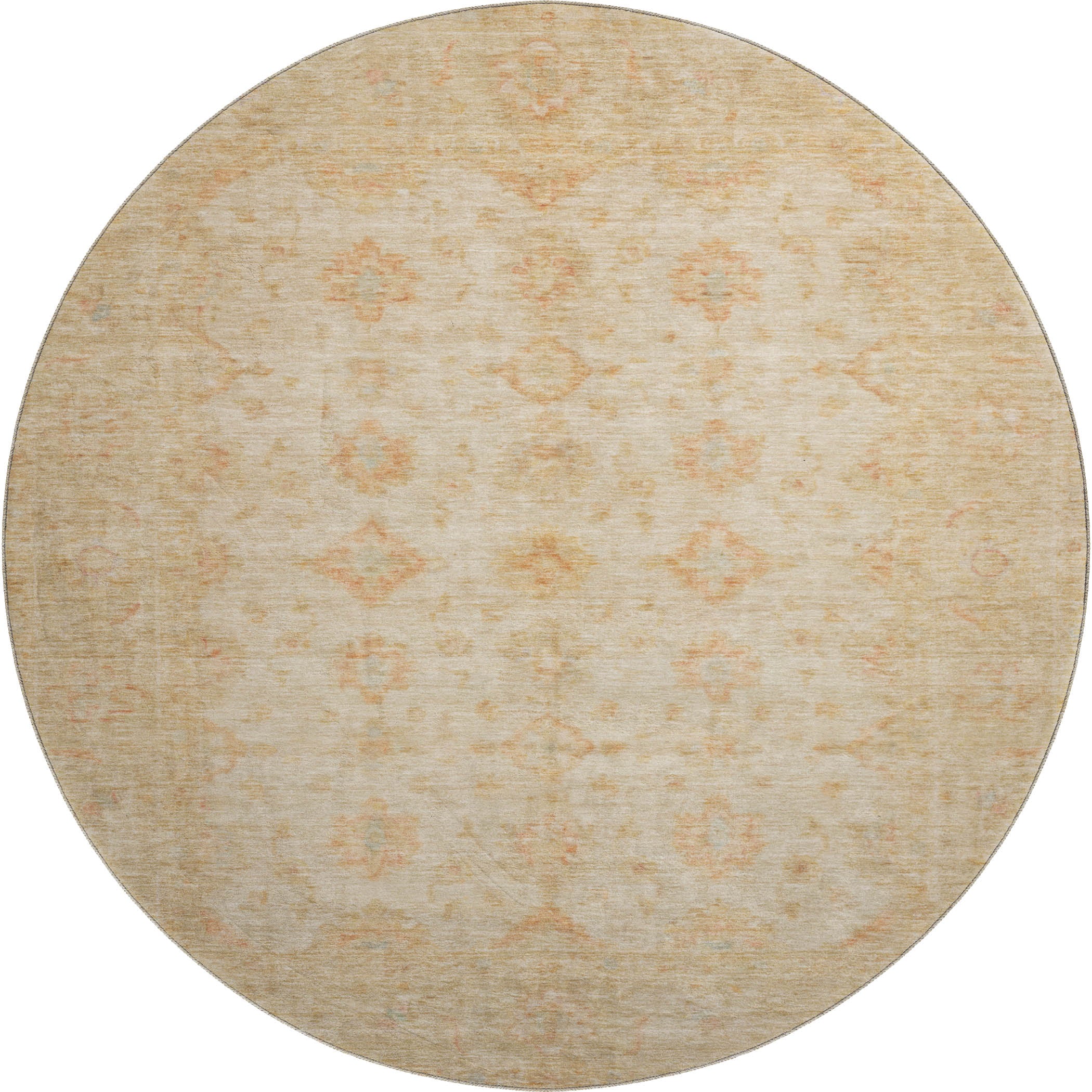 Chiang Mai Machine Washable Traditional Beige Brown Rug 8' x 8' #shape_Round