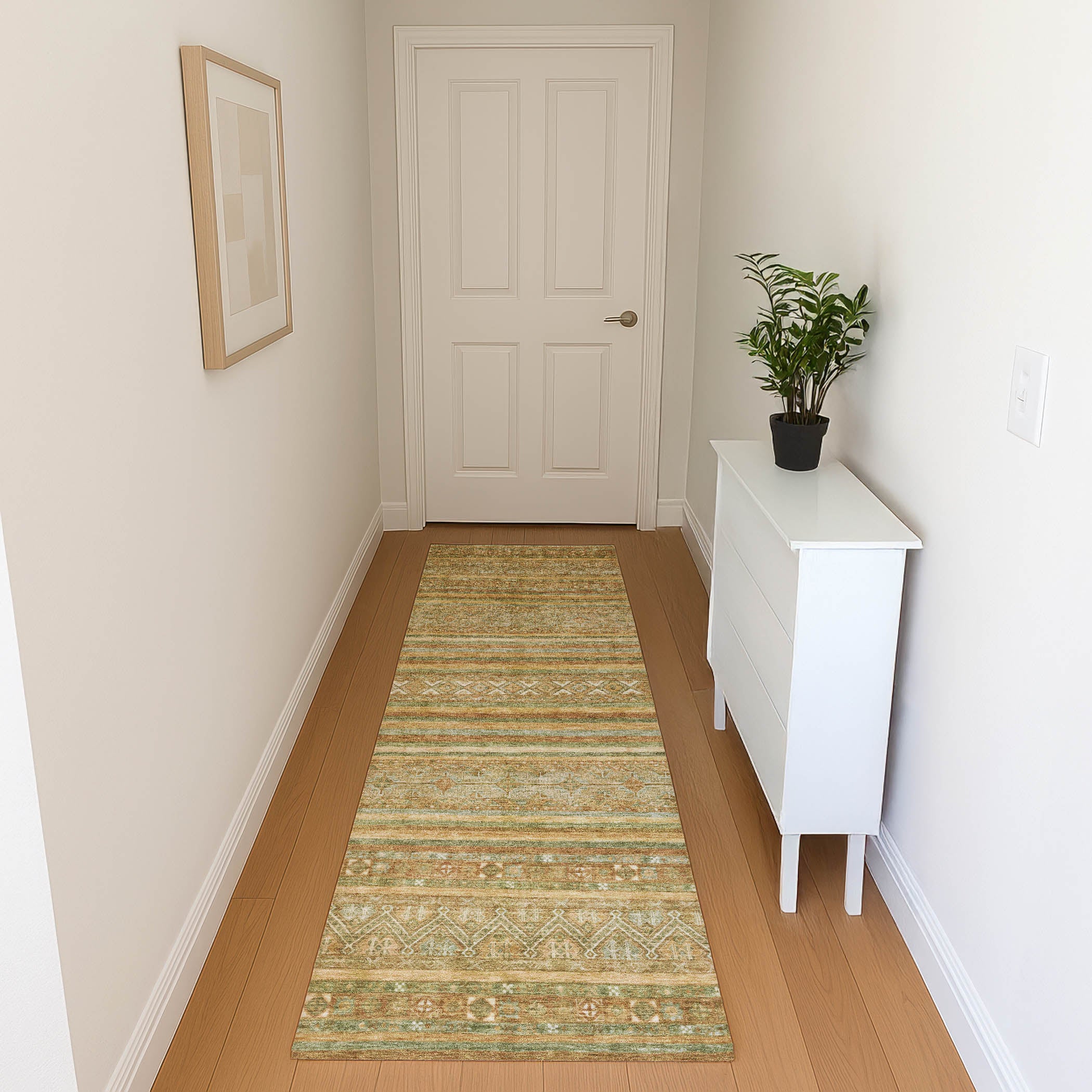 Seoul Machine Washable Transitional Aloe Green Rug 2'3" x 7'6" #shape_Runner