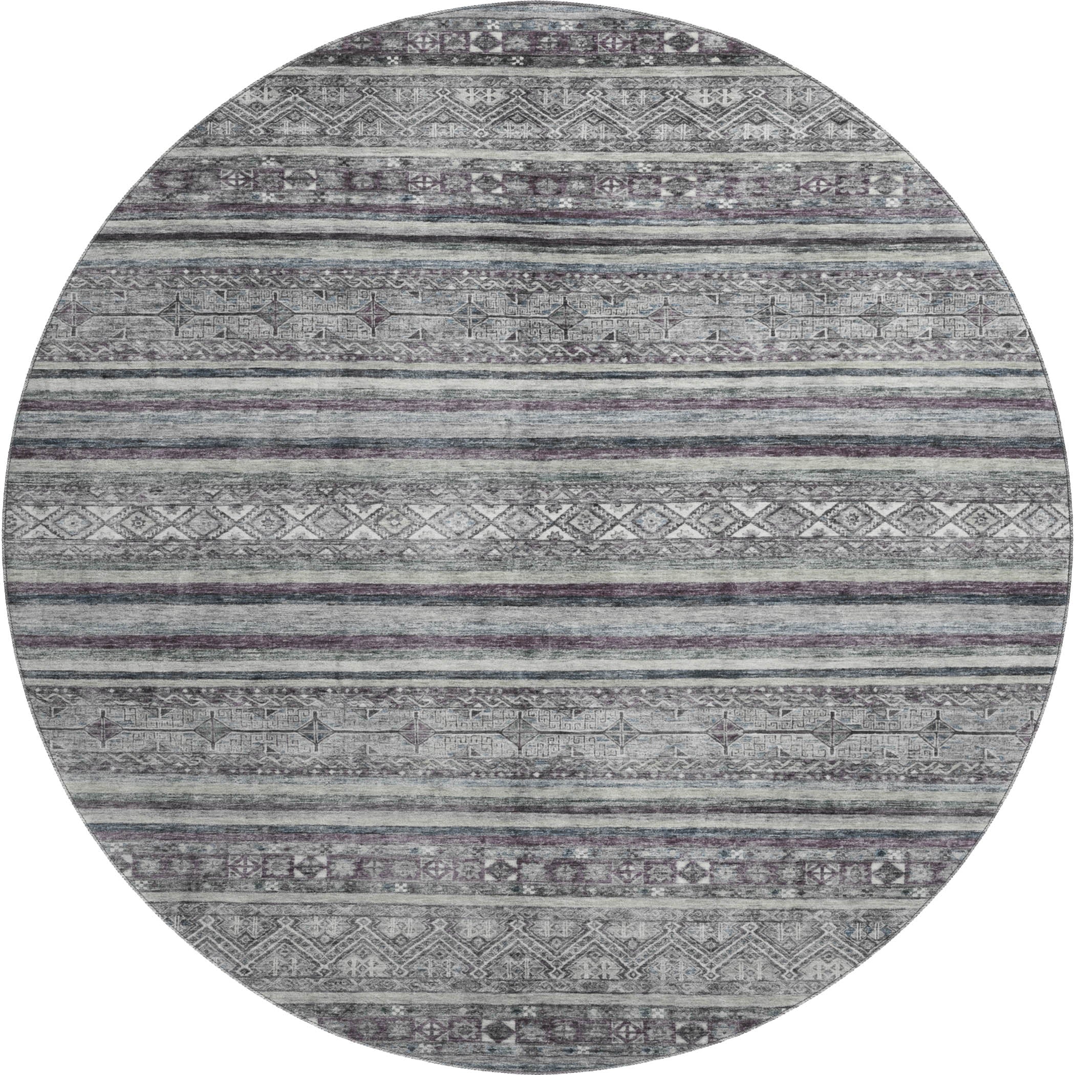 Seoul Machine Washable Transitional Gray Rug 8' x 8' #shape_Round