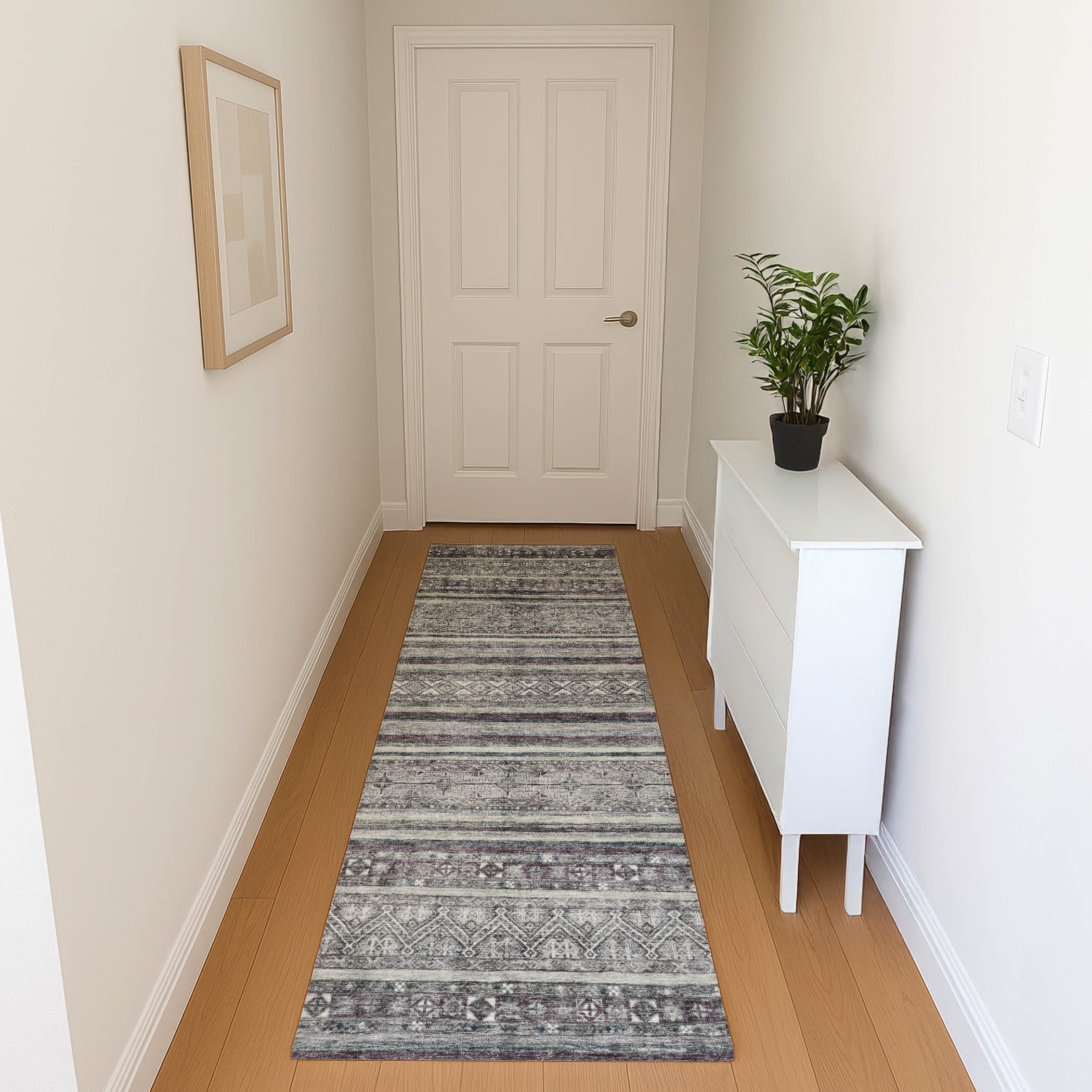Seoul Machine Washable Transitional Gray Rug 2'3" x 7'6" #shape_Runner