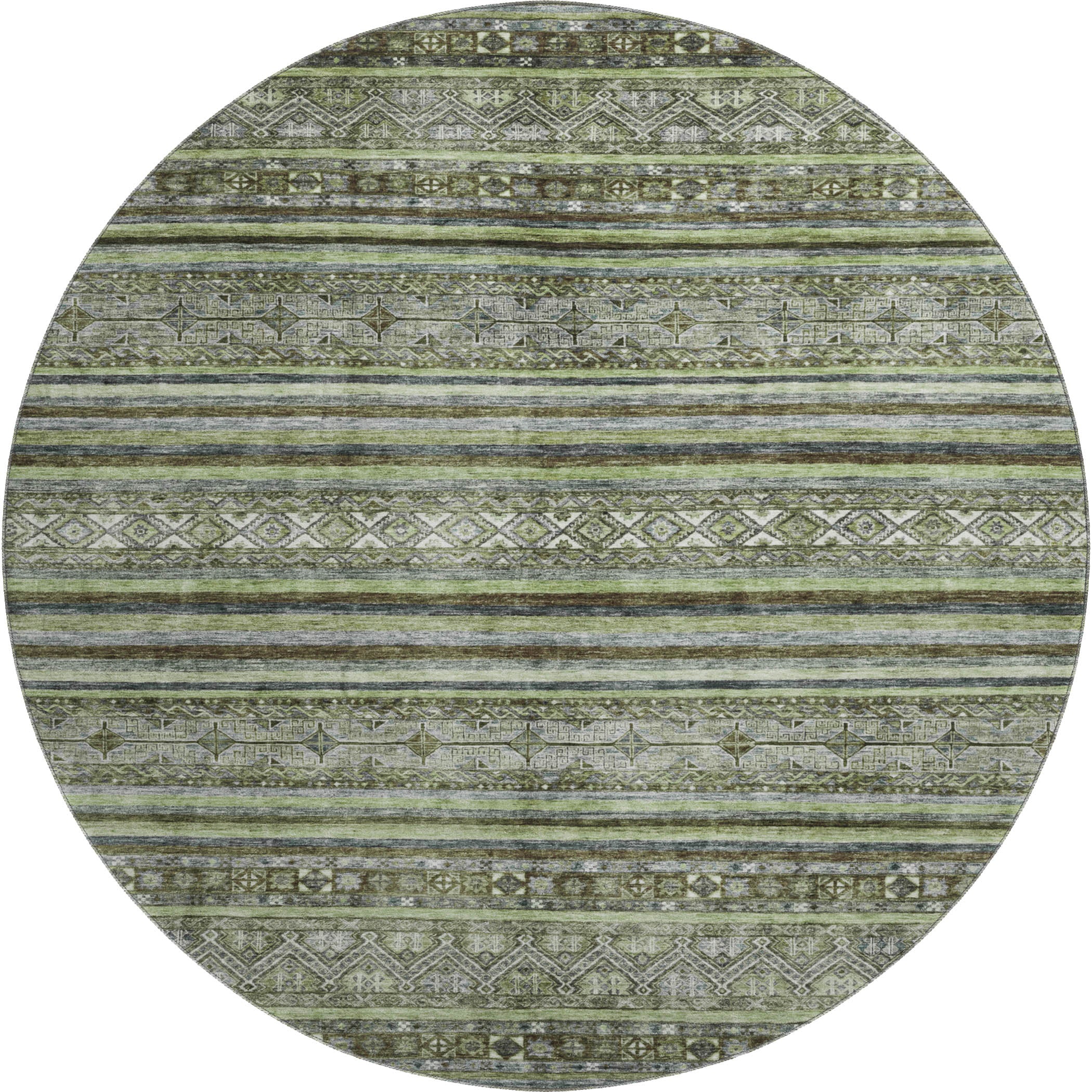 Seoul Machine Washable Transitional Olive Green Rug 8' x 8' #shape_Round