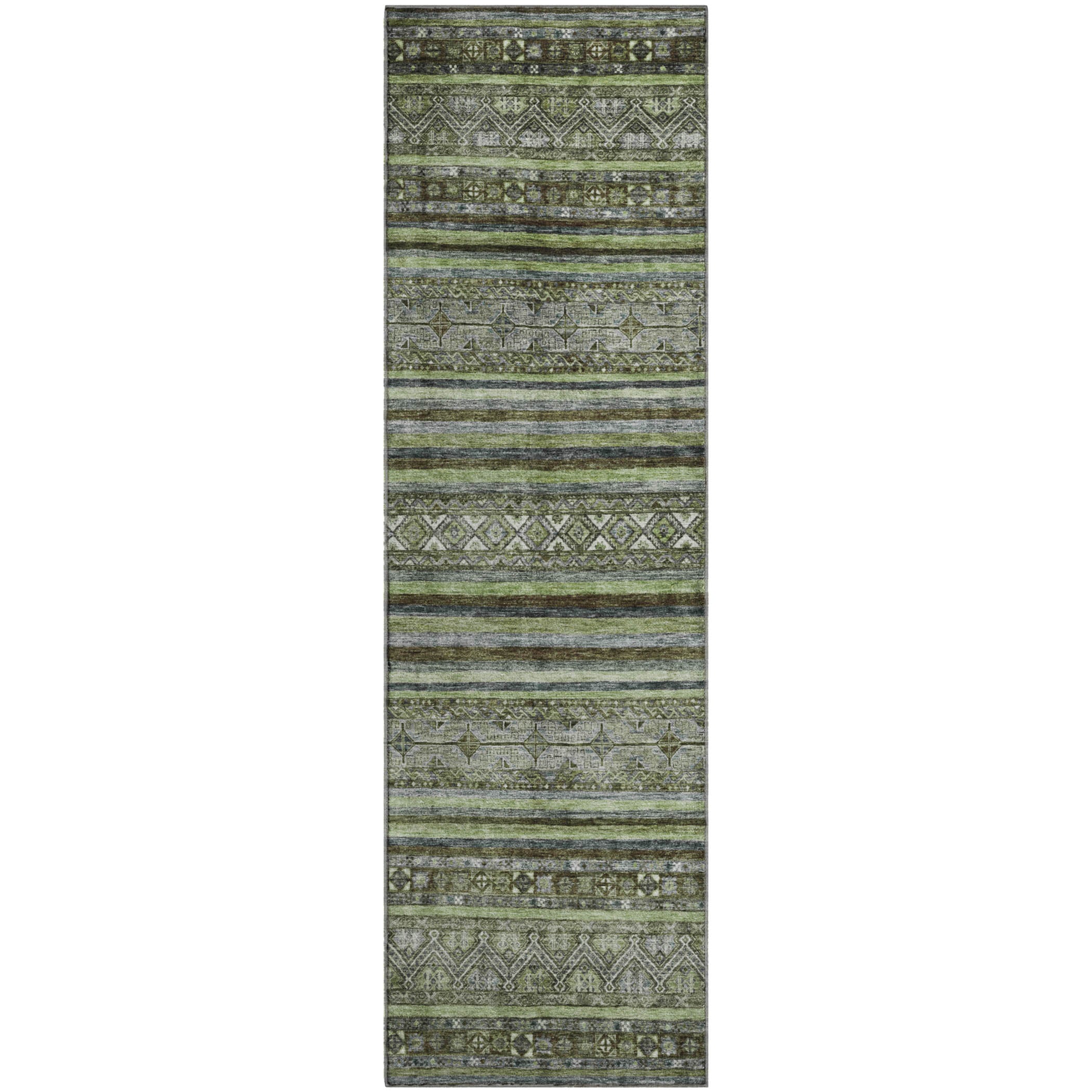 Seoul Machine Washable Transitional Olive Green Rug 2'3" x 7'6" #shape_Runner