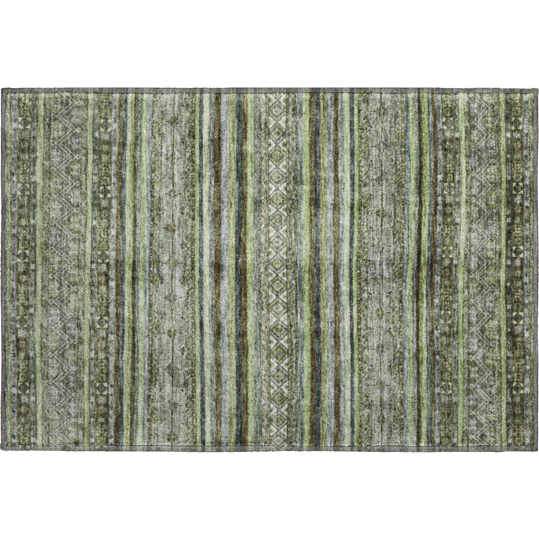 Seoul Machine Washable Transitional Olive Green Rug 1'8" x 2'6" #shape_Rectangle