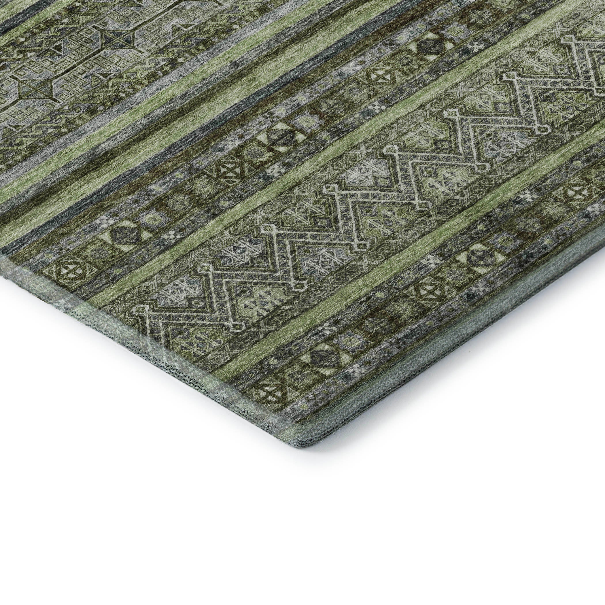 Seoul Machine Washable Transitional Olive Green Rug 1'8" x 2'6" #shape_Rectangle