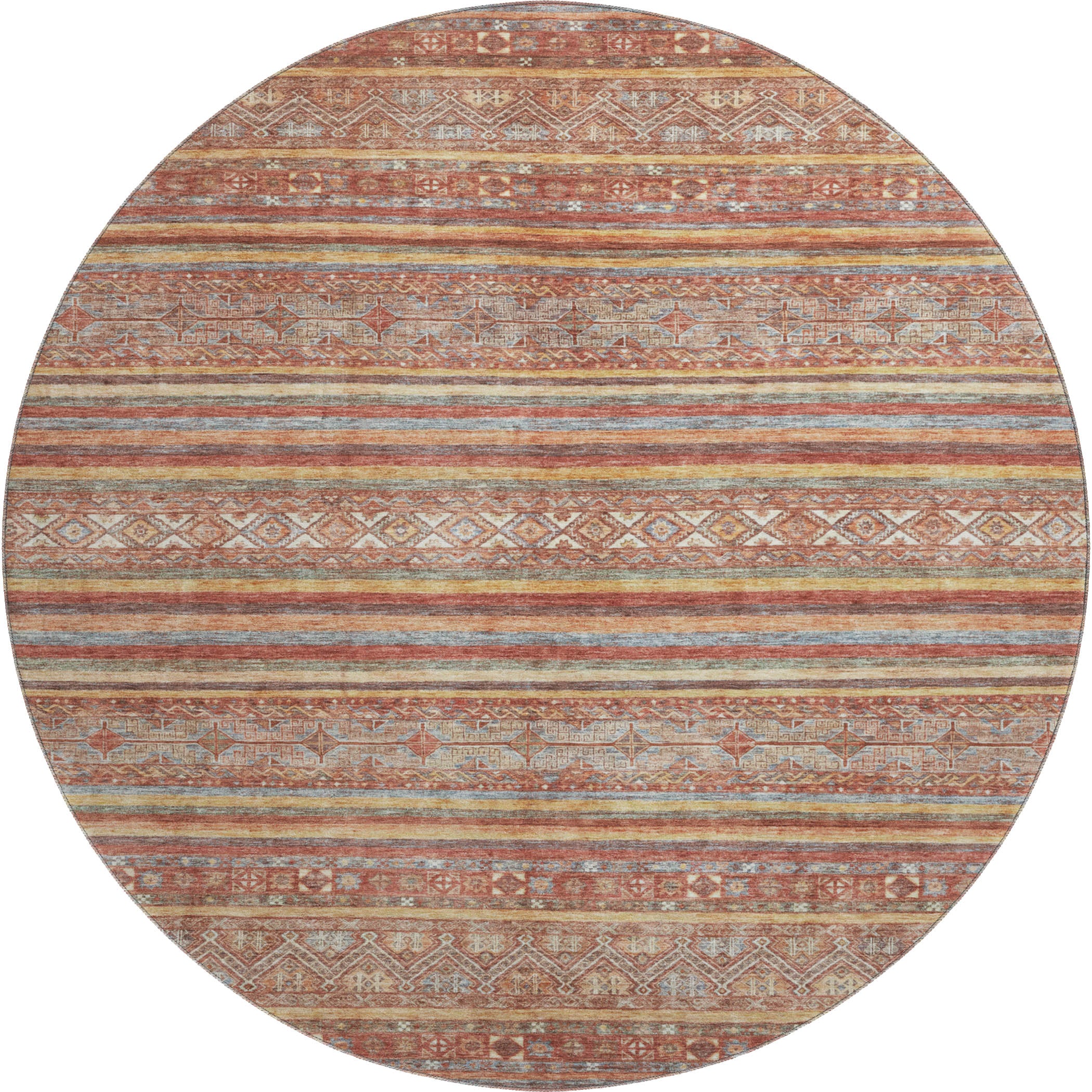 Seoul Machine Washable Transitional Paprika Orange Rug 8' x 8' #shape_Round