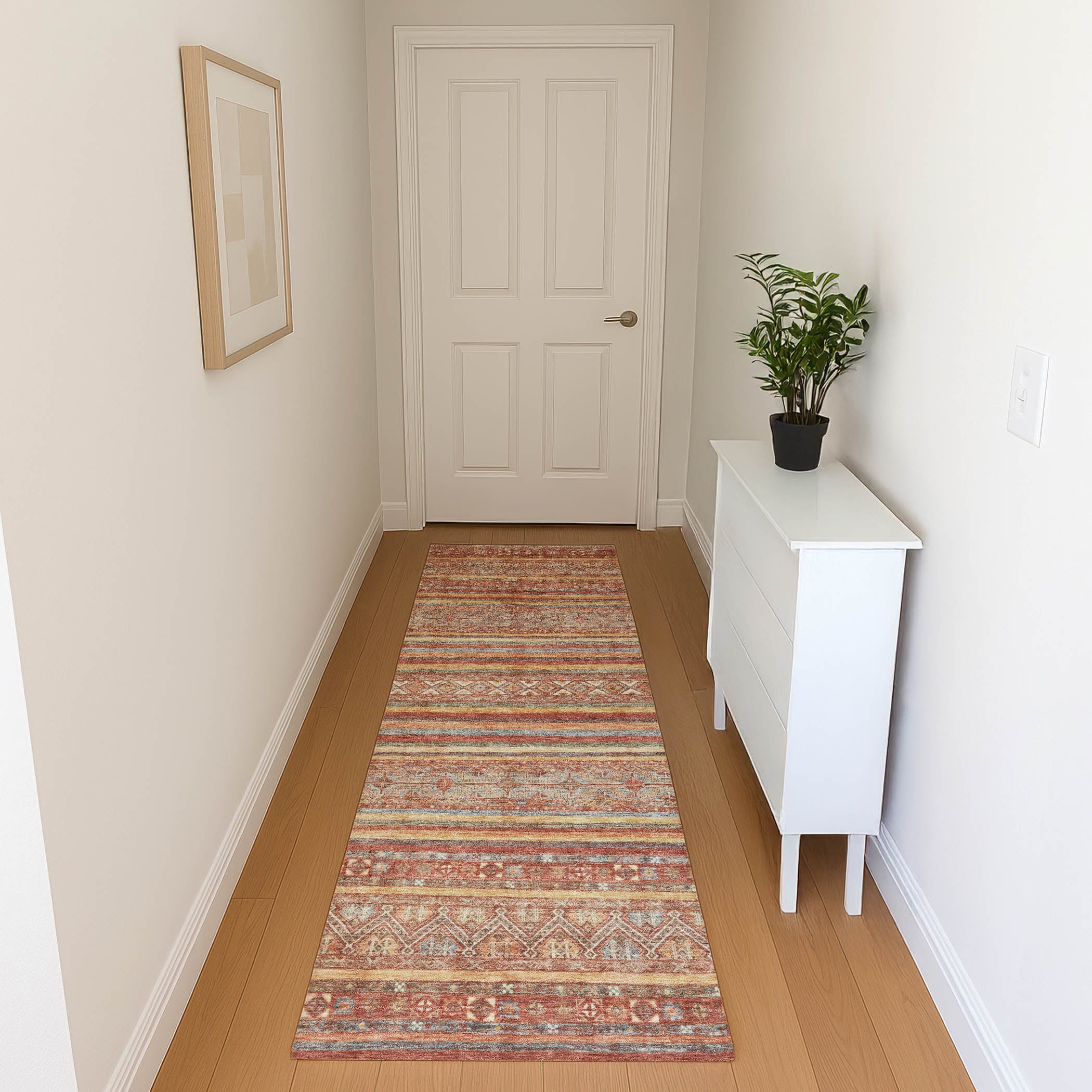 Seoul Machine Washable Transitional Paprika Orange Rug 2'3" x 7'6" #shape_Runner