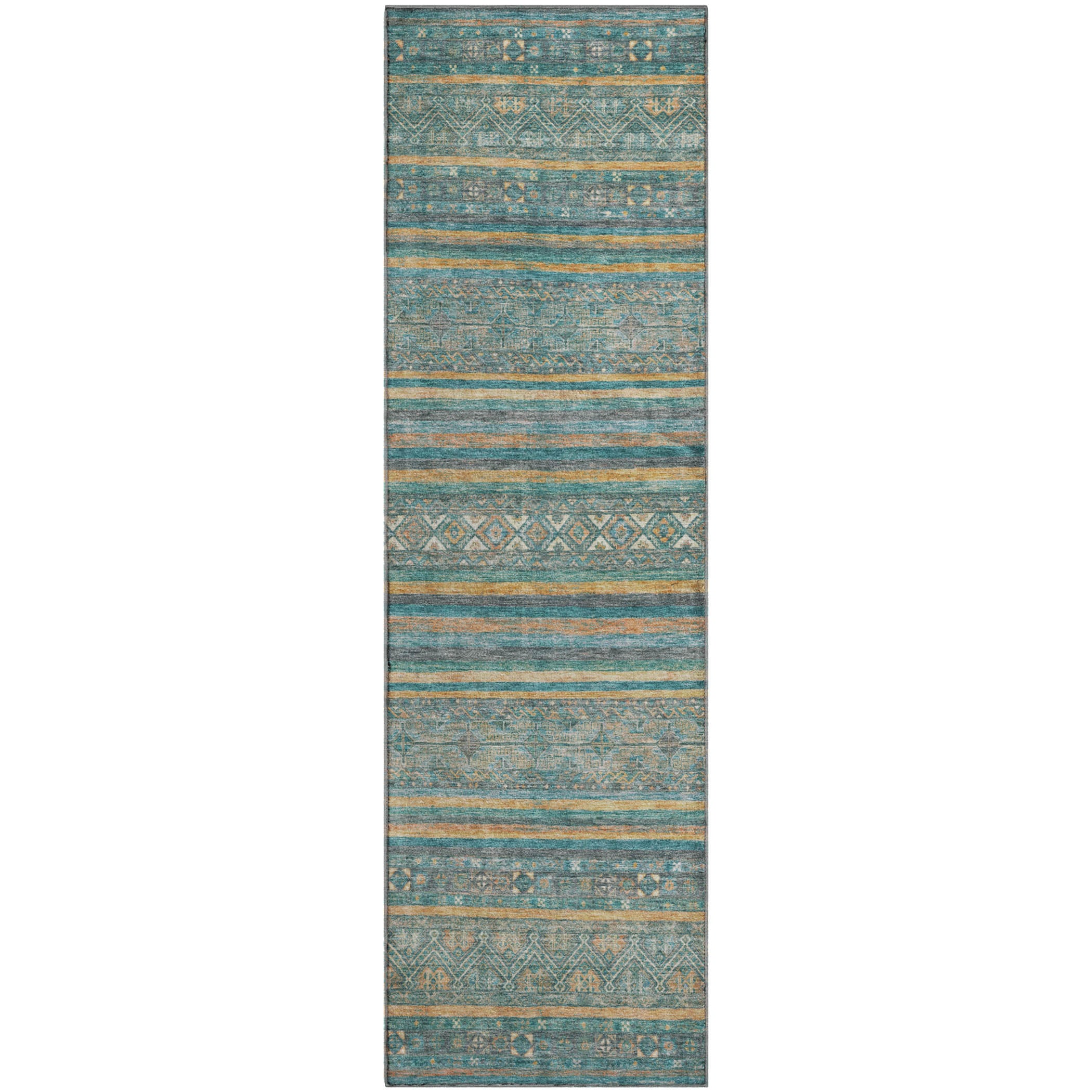 Seoul Machine Washable Transitional Teal Rug 2'3" x 7'6" #shape_Runner
