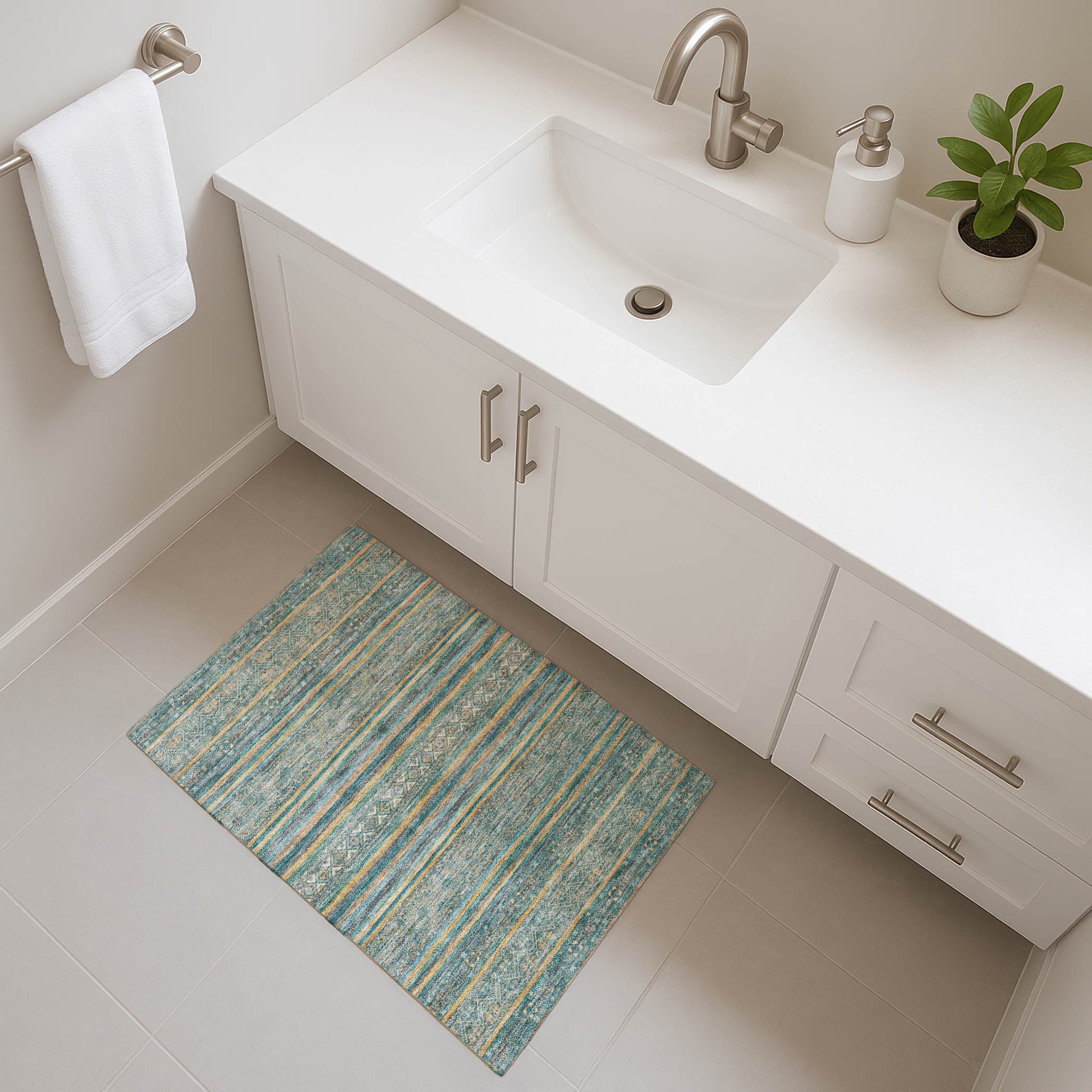 Seoul Machine Washable Transitional Teal Rug 1'8" x 2'6" #shape_Rectangle