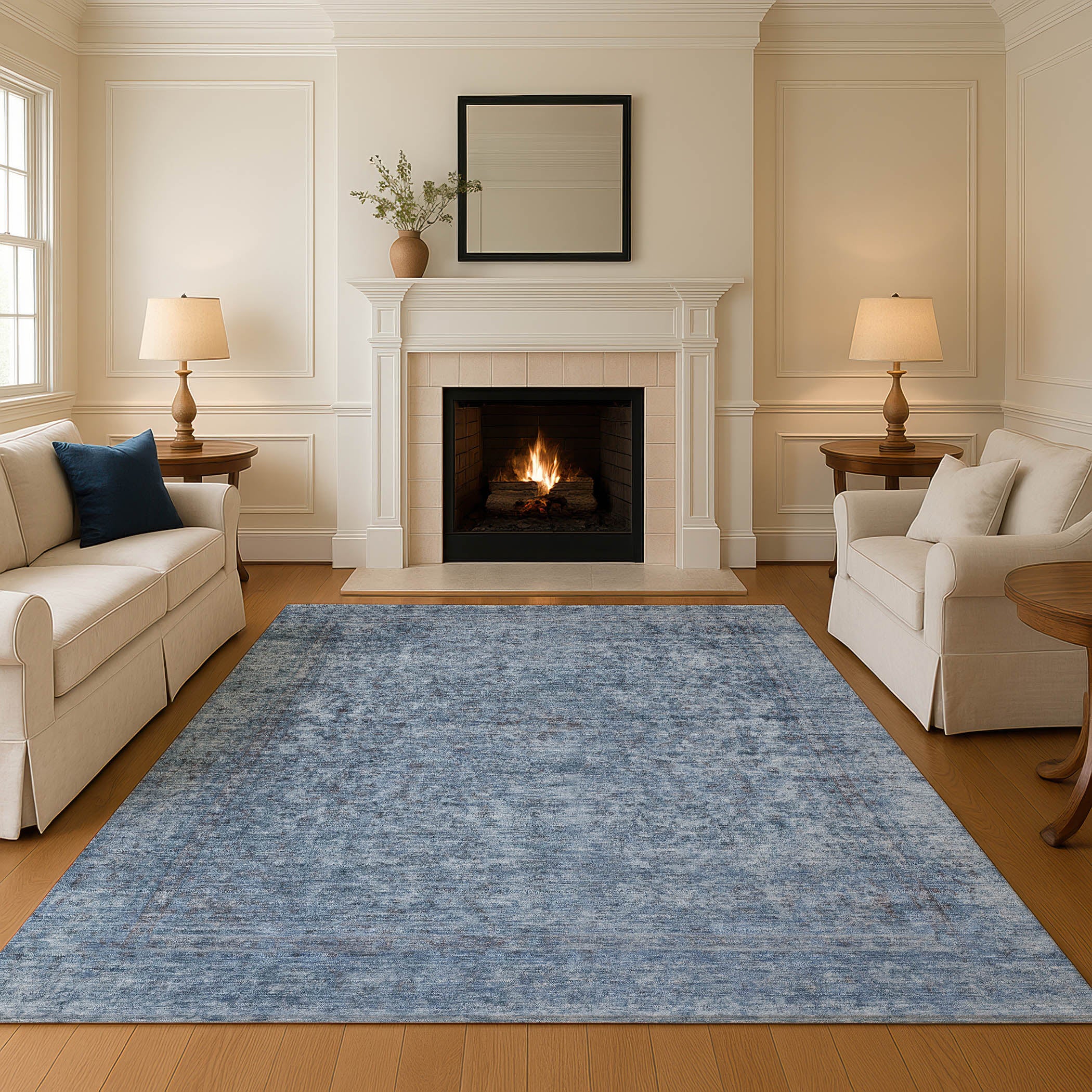Baku Machine Washable Traditional Blue Rug 2'6" x 3'10" #shape_Rectangle