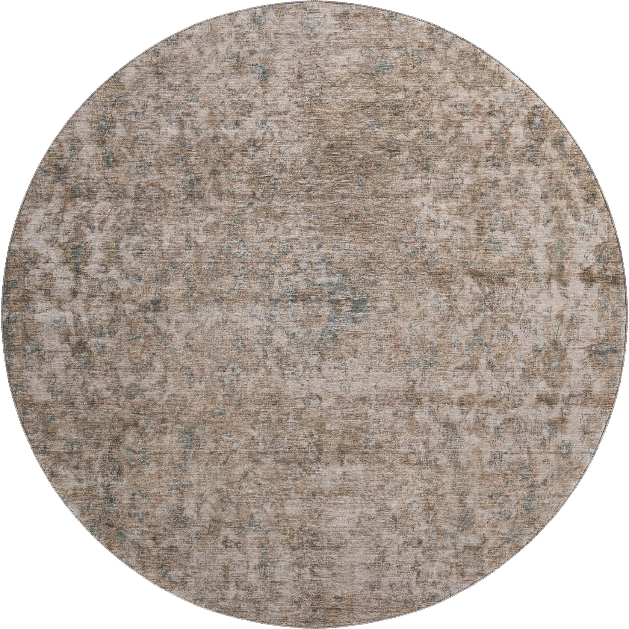 Baku Machine Washable Traditional Brown Rug 8' x 8' #shape_Round