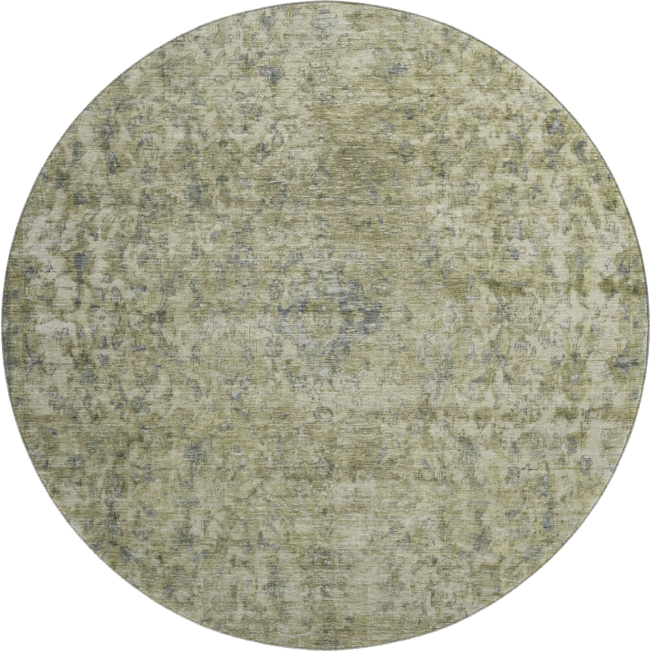 Baku Machine Washable Traditional Sage Green Rug 8' x 8' #shape_Round