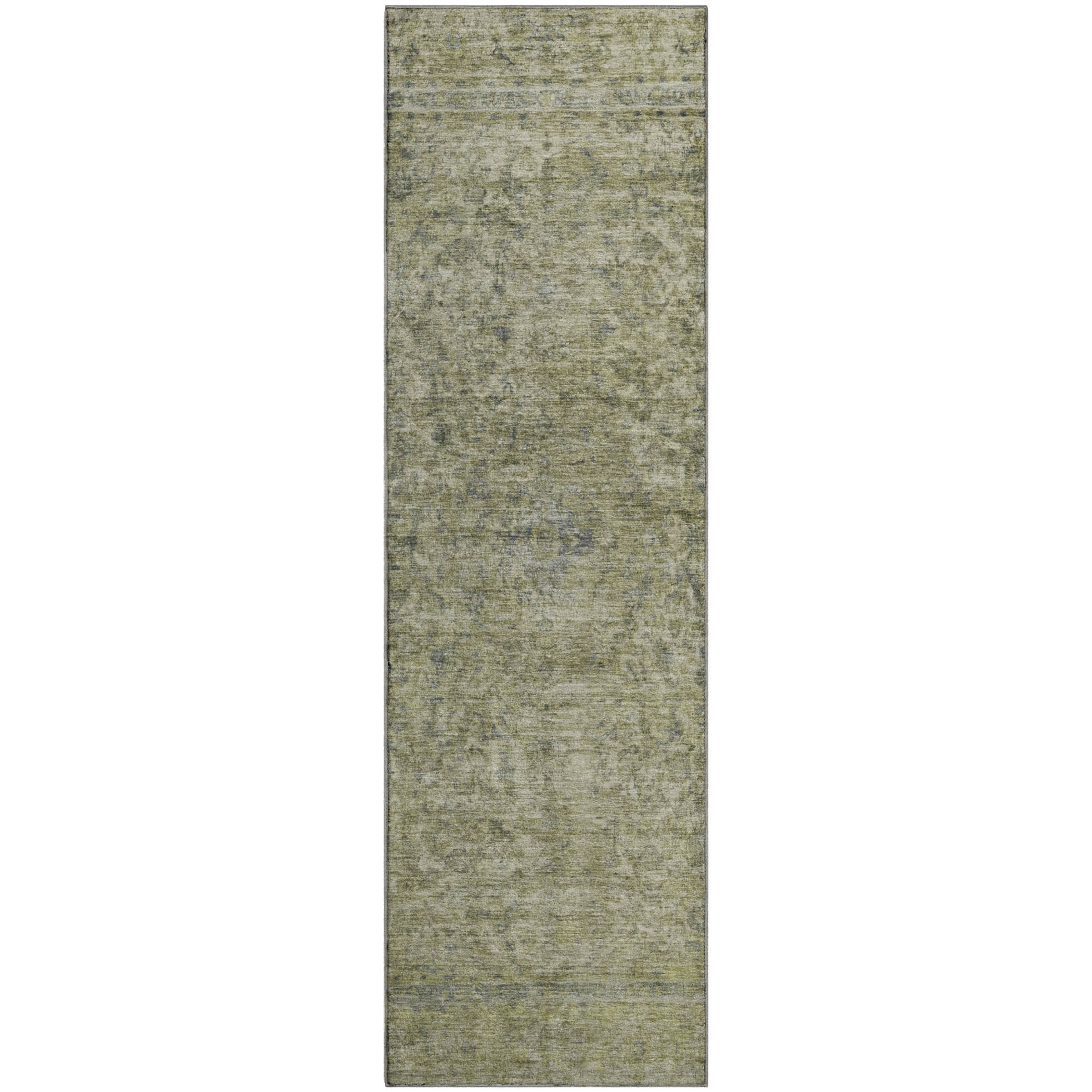 Baku Machine Washable Traditional Sage Green Rug 2'3" x 7'6" #shape_Runner