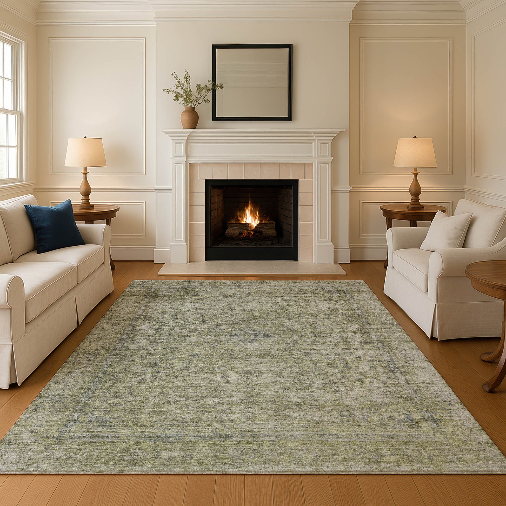Baku Machine Washable Traditional Sage Green Rug 2'6" x 3'10" #shape_Rectangle