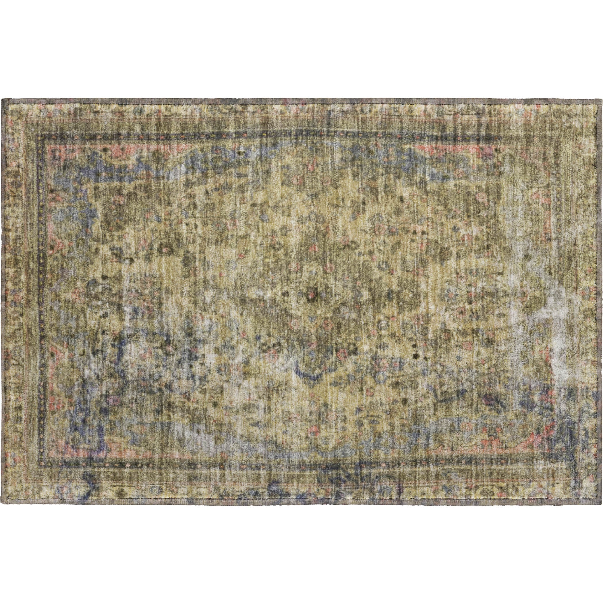 Istanbul Machine Washable Traditional Aloe Green Rug 1'8" x 2'6" #shape_Rectangle