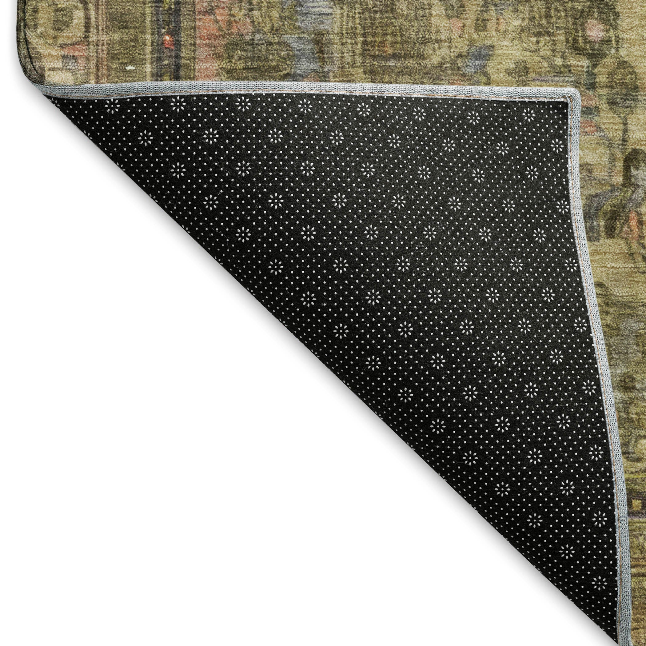 Istanbul Machine Washable Traditional Aloe Green Rug 1'8" x 2'6" #shape_Rectangle