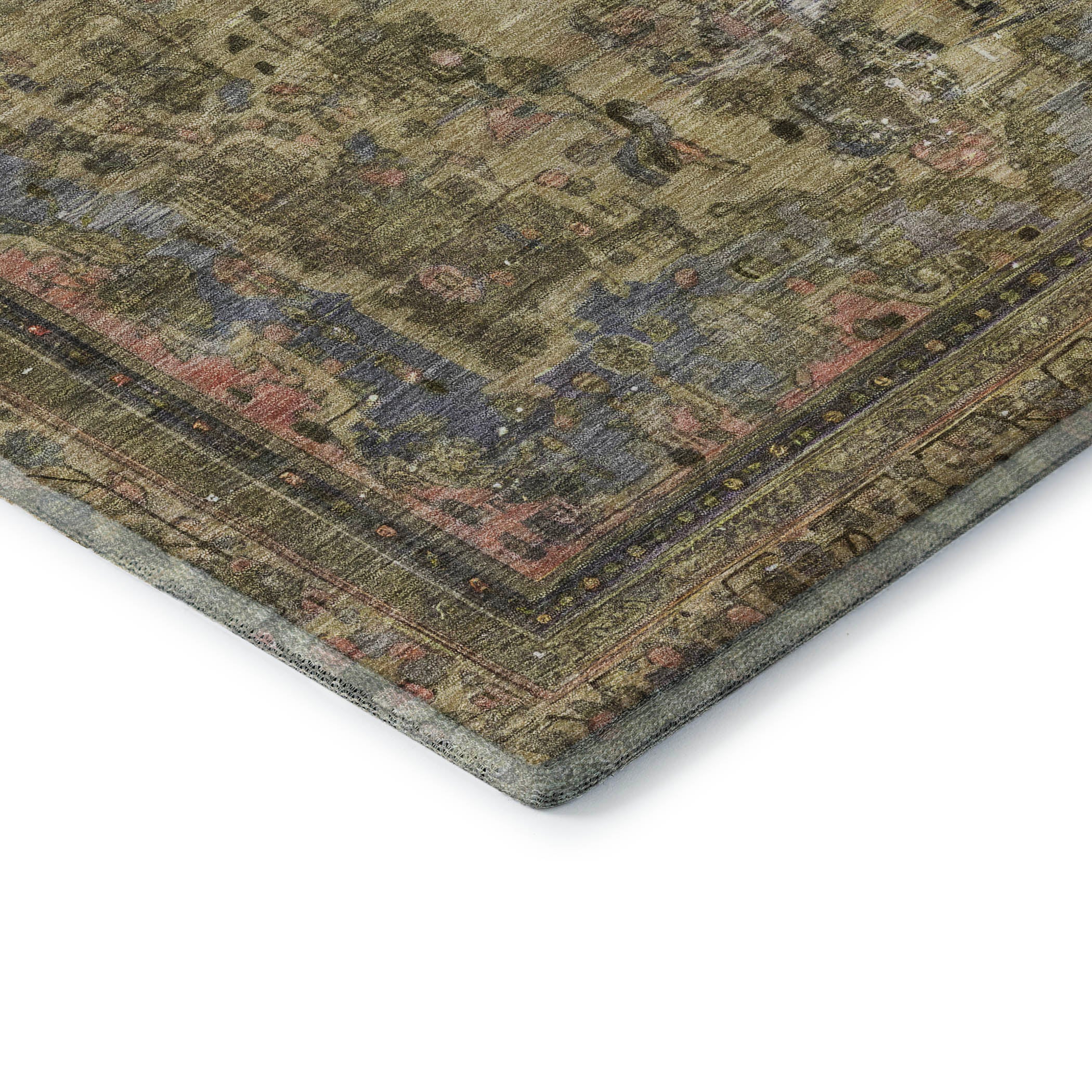 Istanbul Machine Washable Traditional Aloe Green Rug 1'8" x 2'6" #shape_Rectangle