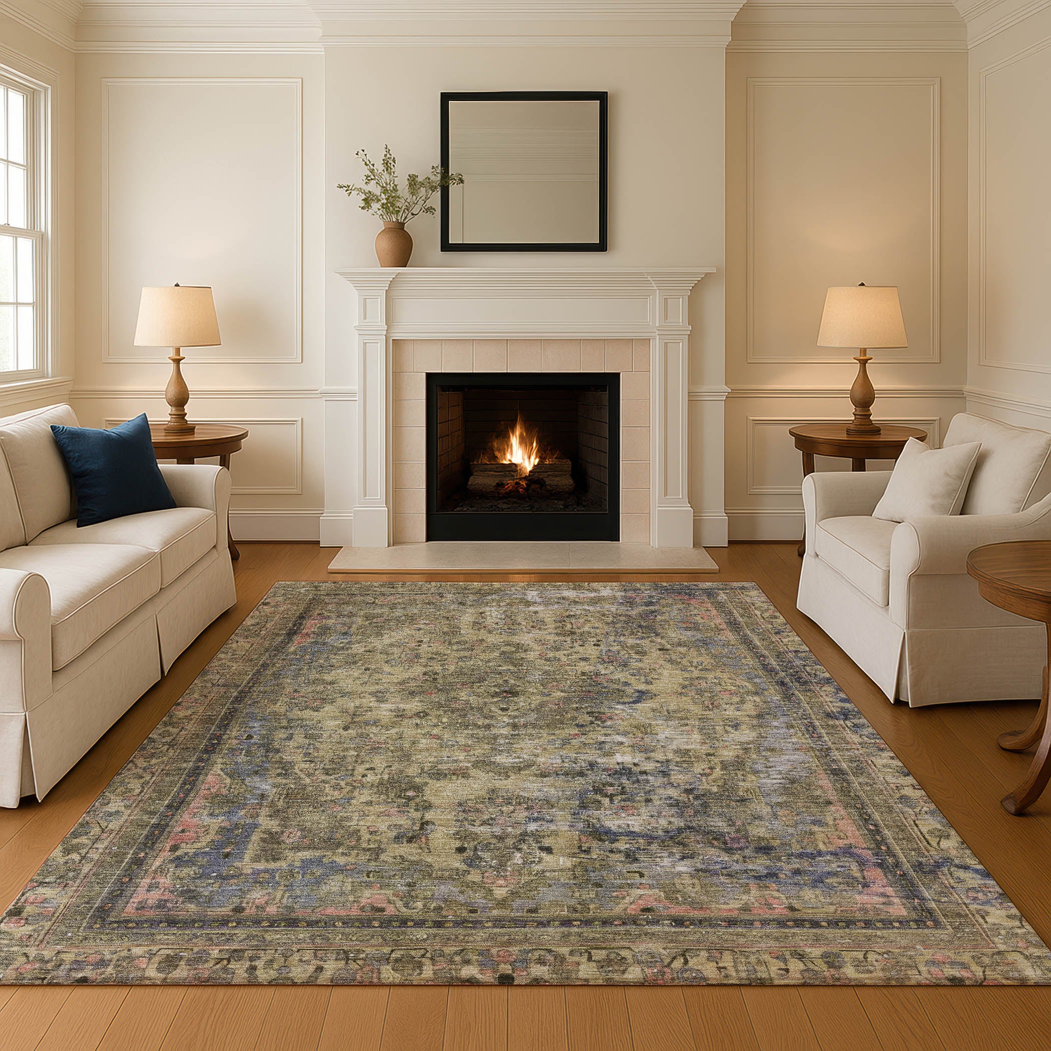 Istanbul Machine Washable Traditional Aloe Green Rug 2'6" x 3'10" #shape_Rectangle