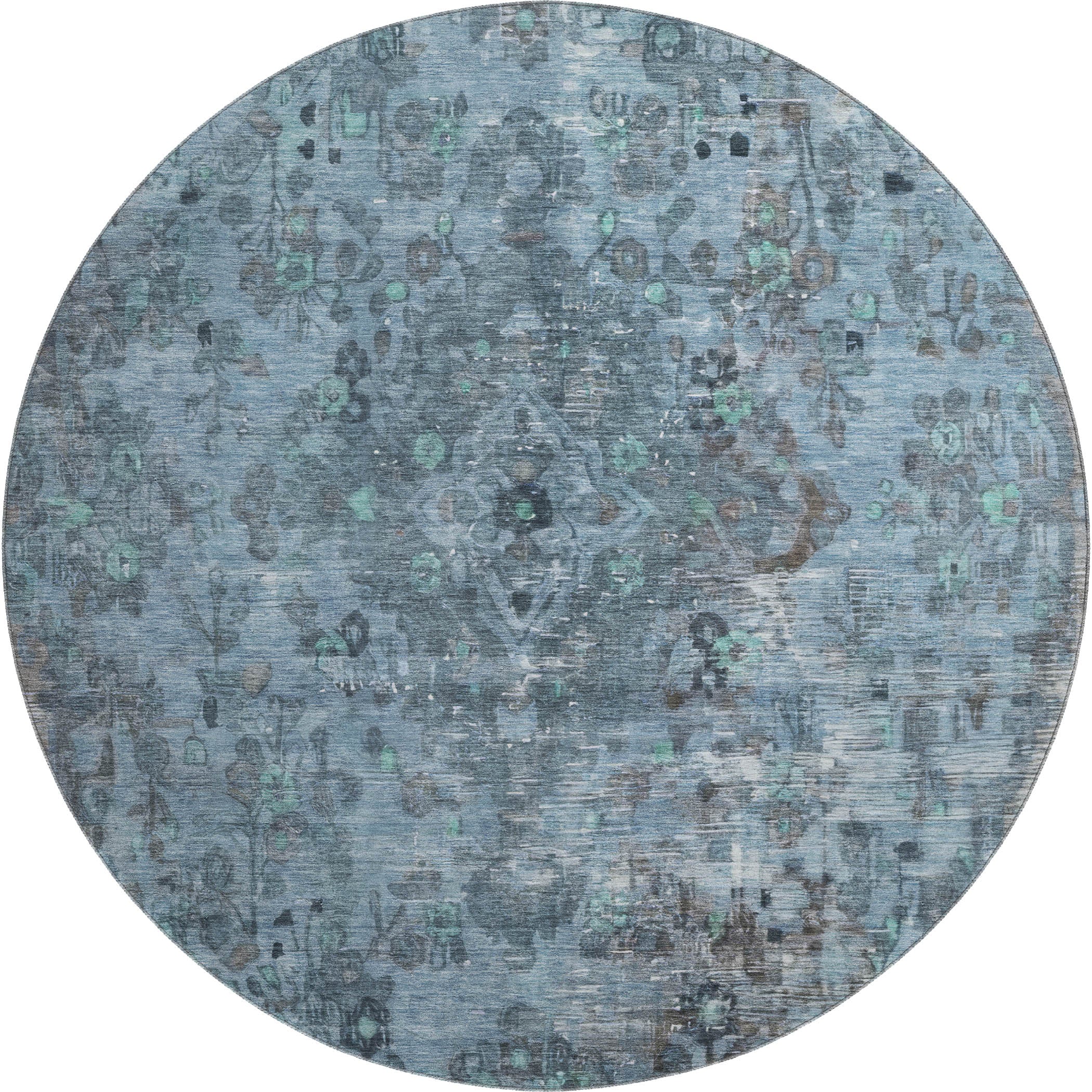 Istanbul Machine Washable Traditional Blue Rug 8' x 8' #shape_Round