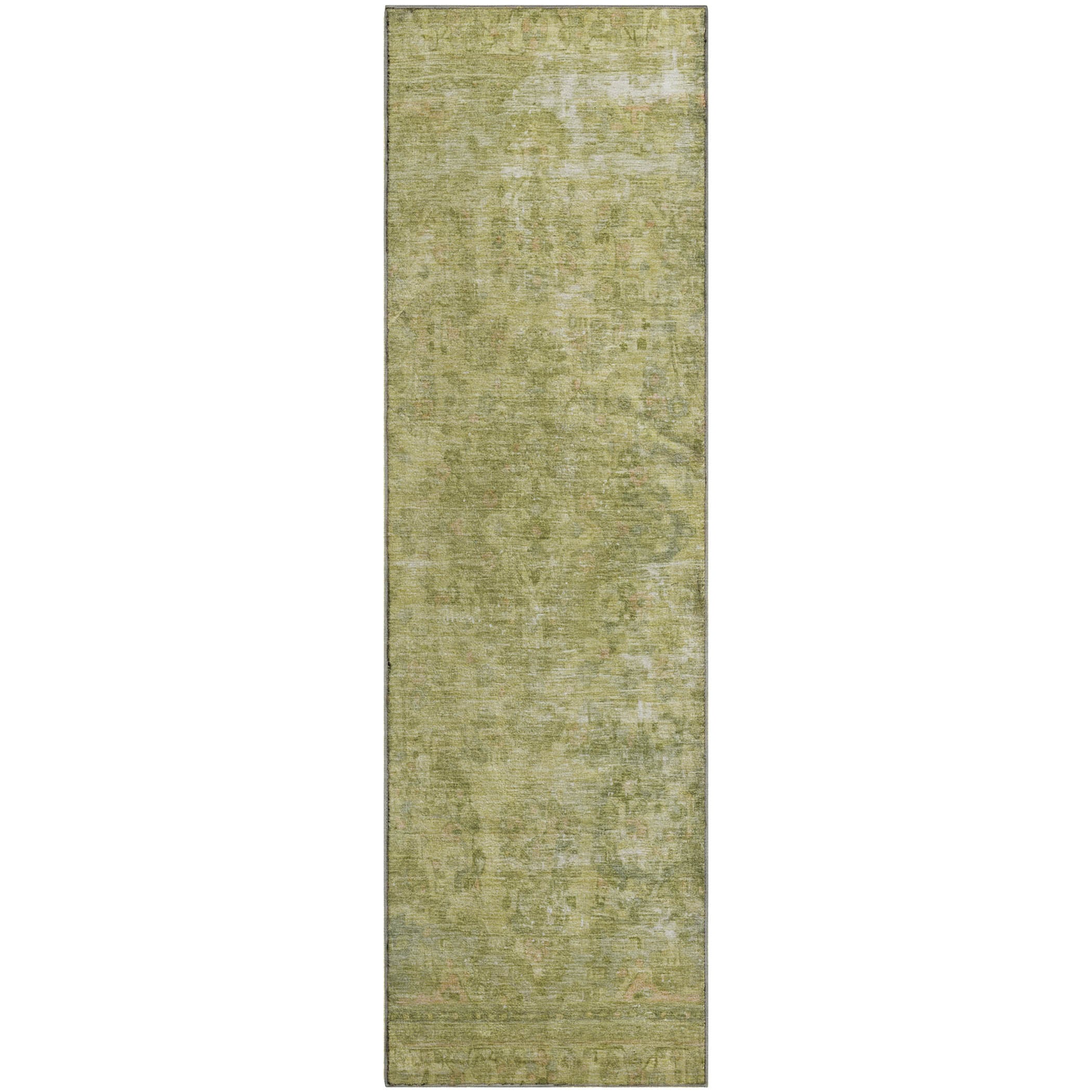 Istanbul Machine Washable Traditional Cactus Green Rug 2'3" x 7'6" #shape_Runner
