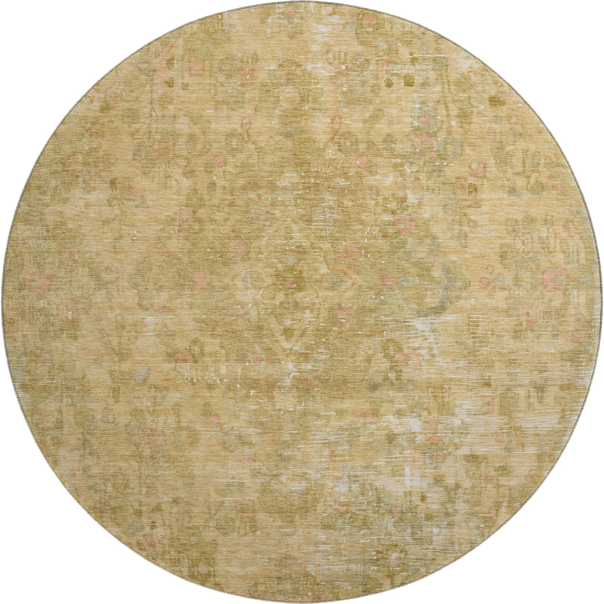 Istanbul Machine Washable Traditional Coral Orange Rug 8' x 8' #shape_Round