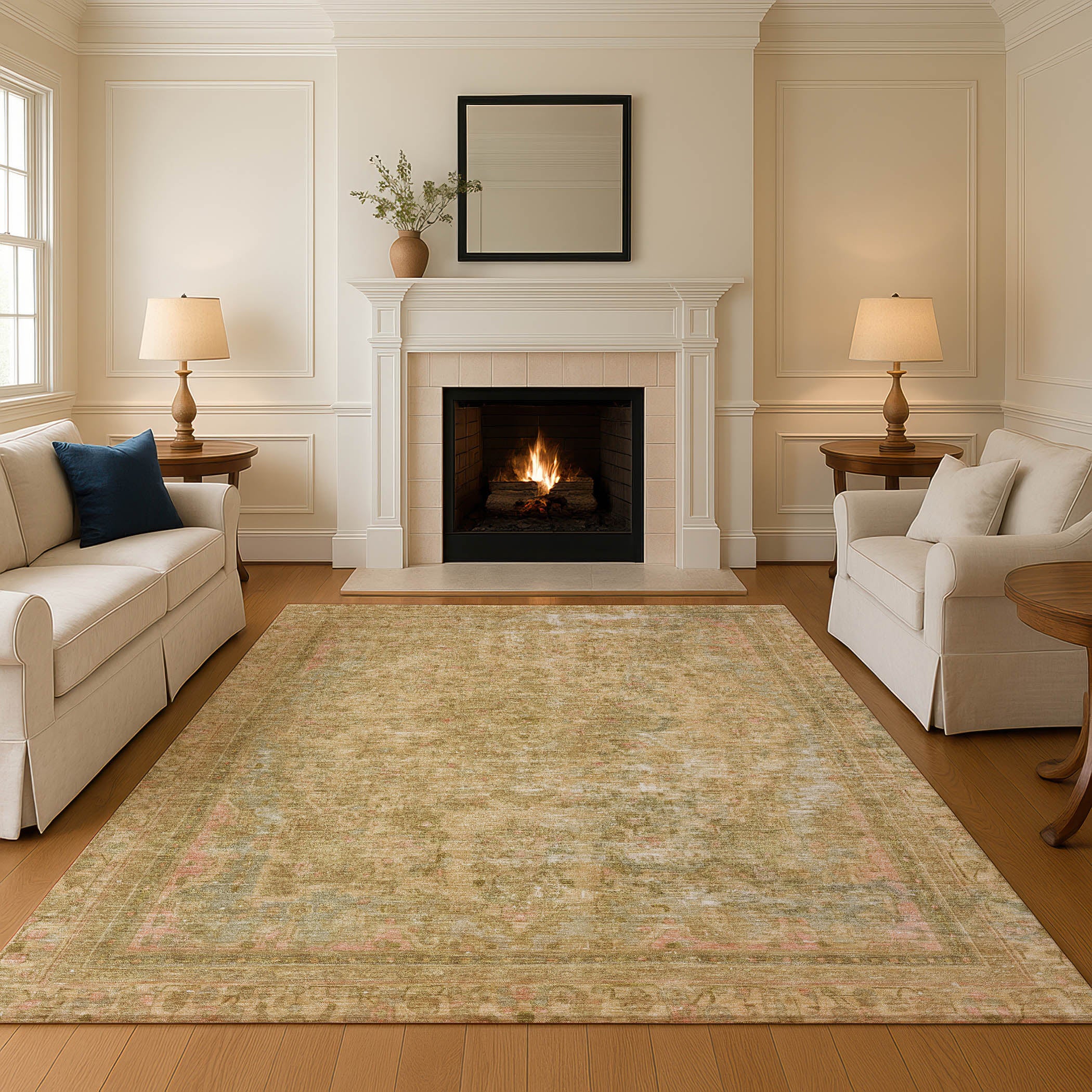 Istanbul Machine Washable Traditional Coral Orange Rug 2'6" x 3'10" #shape_Rectangle