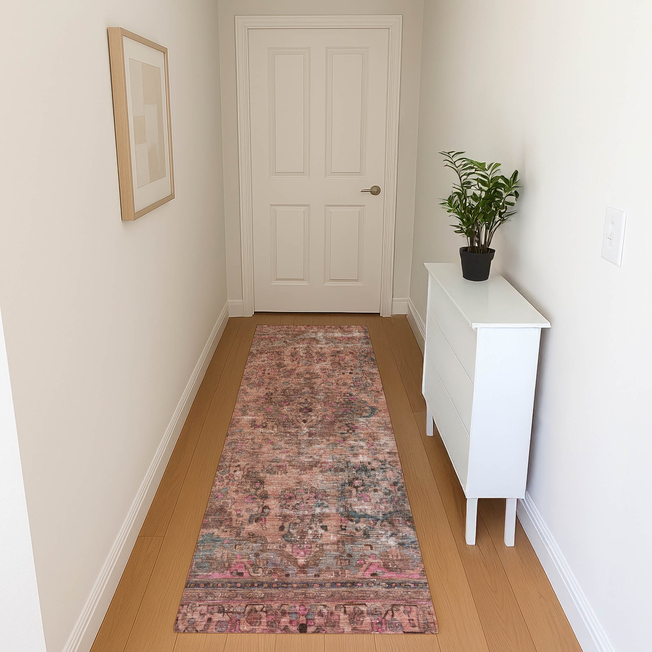 Istanbul Machine Washable Traditional Pink Rug 2'3" x 7'6" #shape_Runner