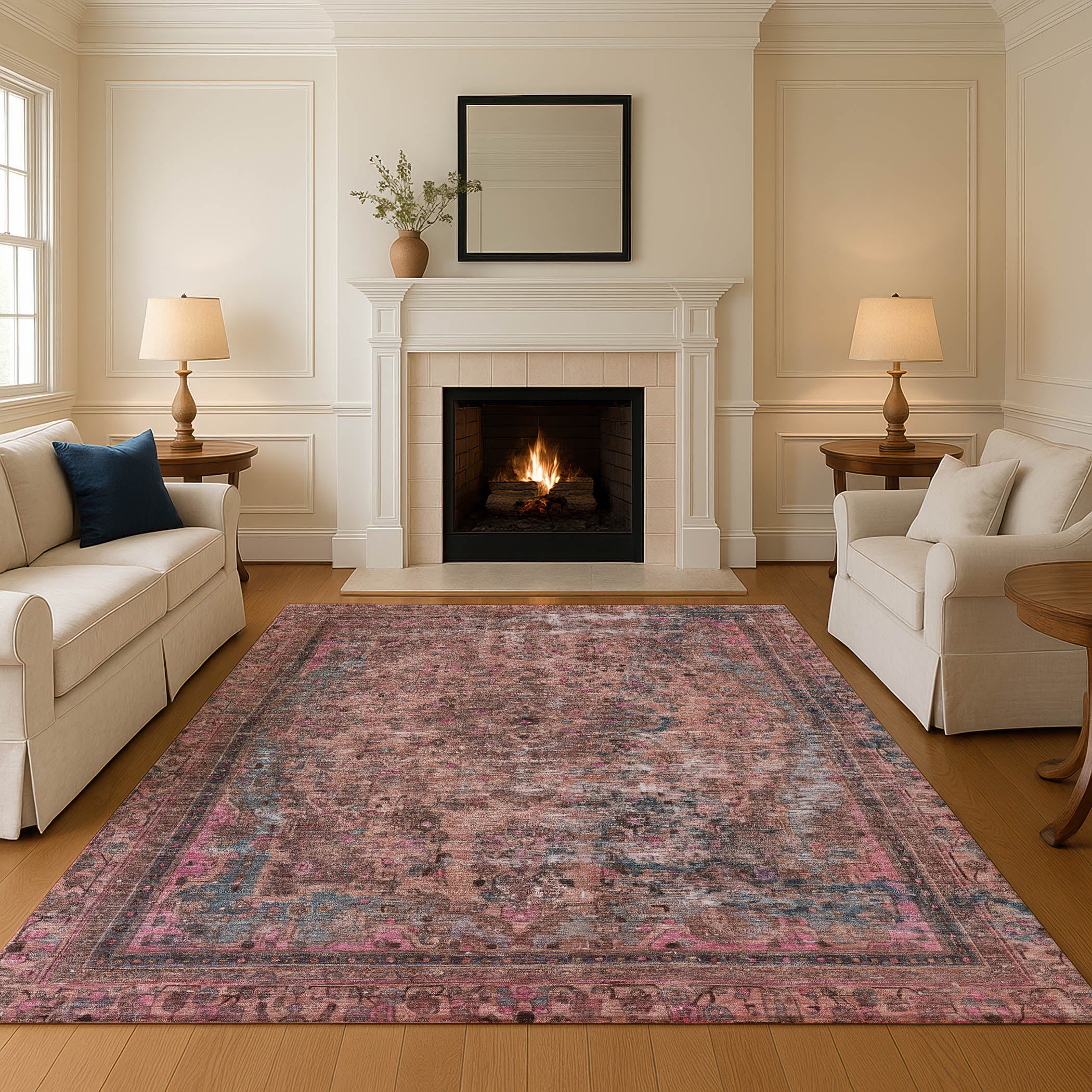 Istanbul Machine Washable Traditional Pink Rug 2'6" x 3'10" #shape_Rectangle