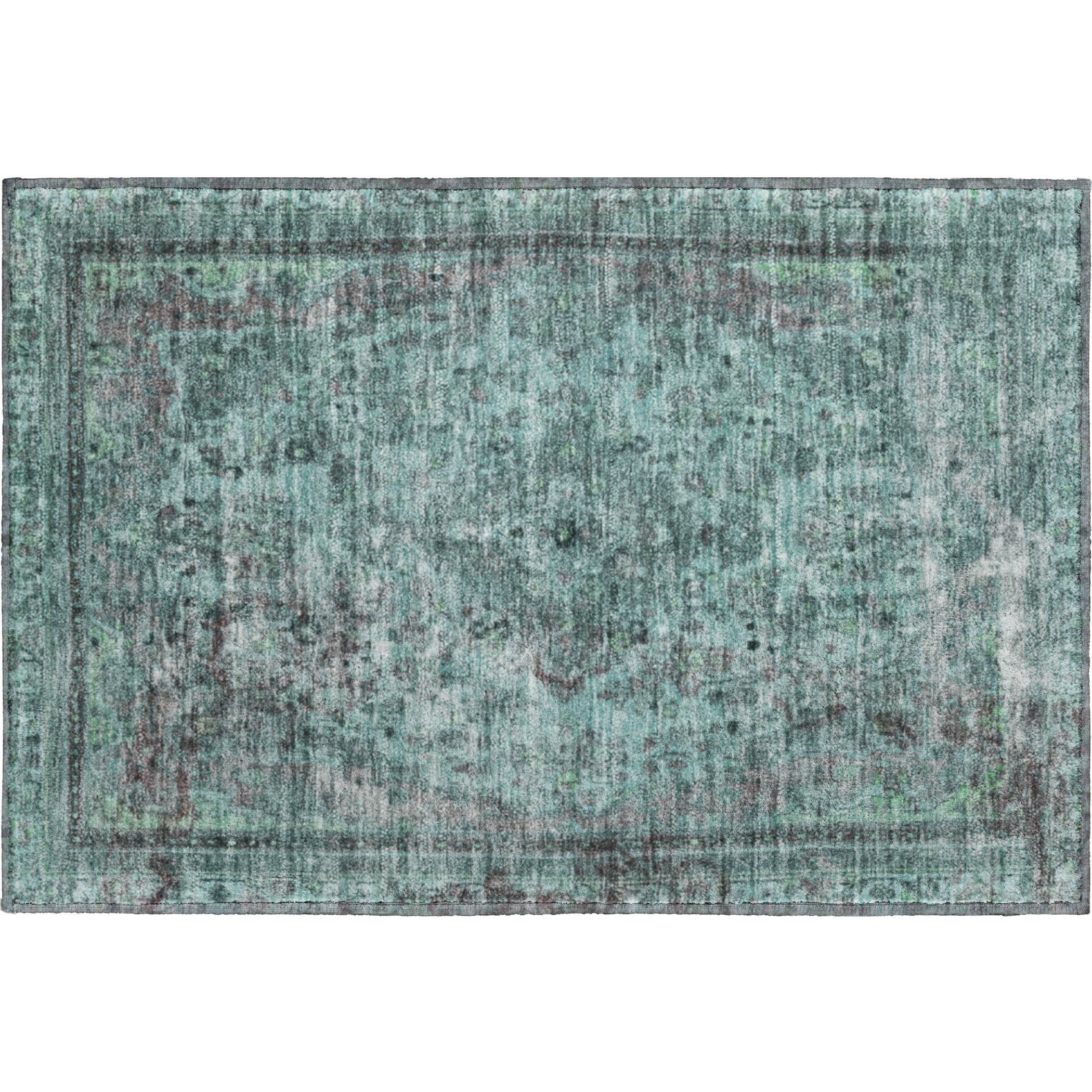 Istanbul Machine Washable Traditional Teal Rug 1'8" x 2'6" #shape_Rectangle