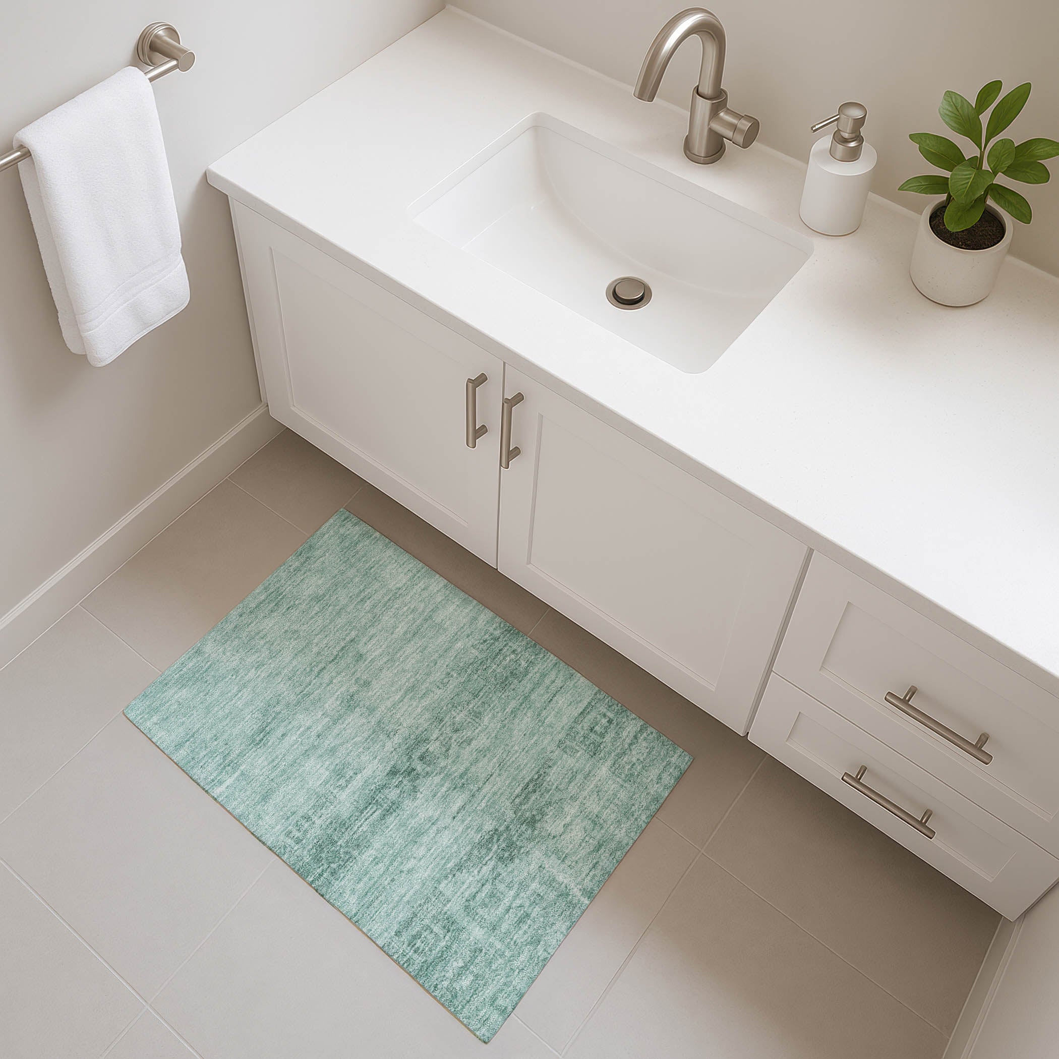 Lima Machine Washable Transitional Aqua Teal Rug 1'8" x 2'6" #shape_Rectangle