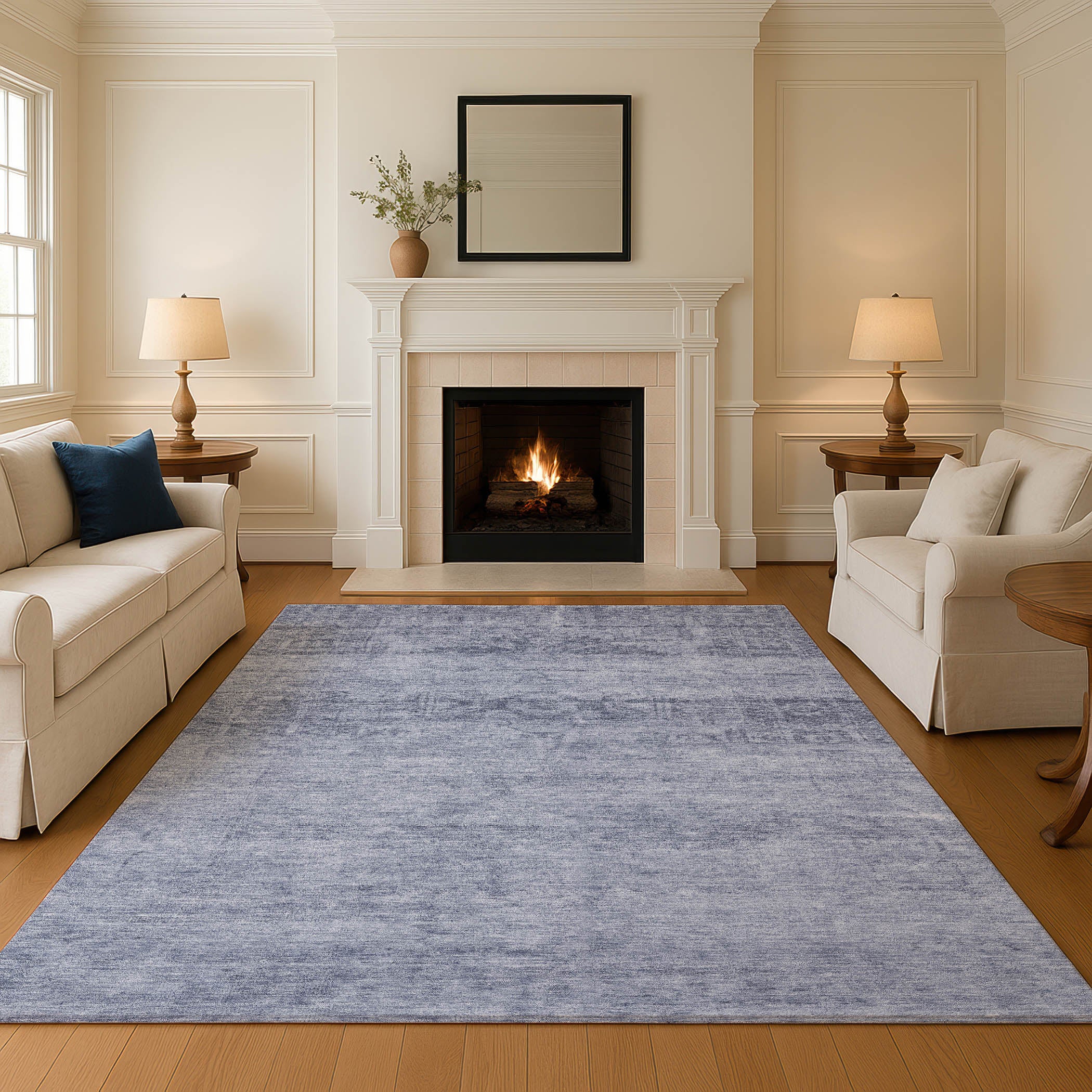 Lima Machine Washable Transitional Denim Blue Rug 2'6" x 3'10" #shape_Rectangle